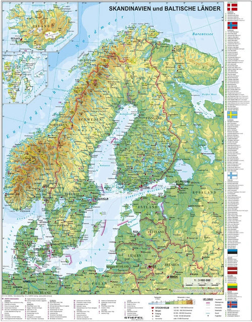 Skandinavien und Baltikum - physisch (67 x 68 cm / 1:3.000.000)