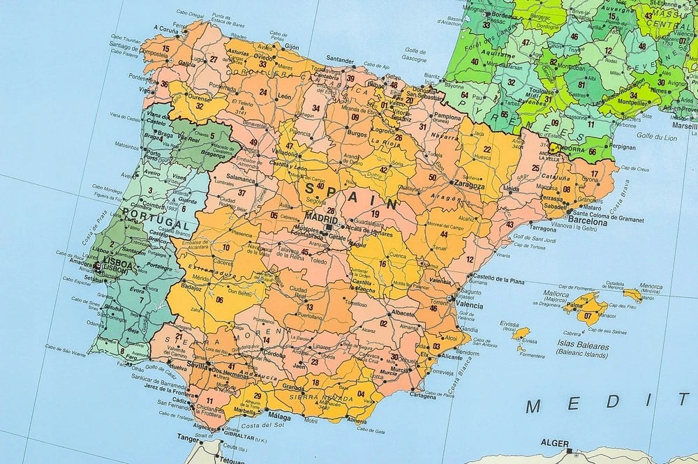 Spanien und Portugal mit Postleitzahlen