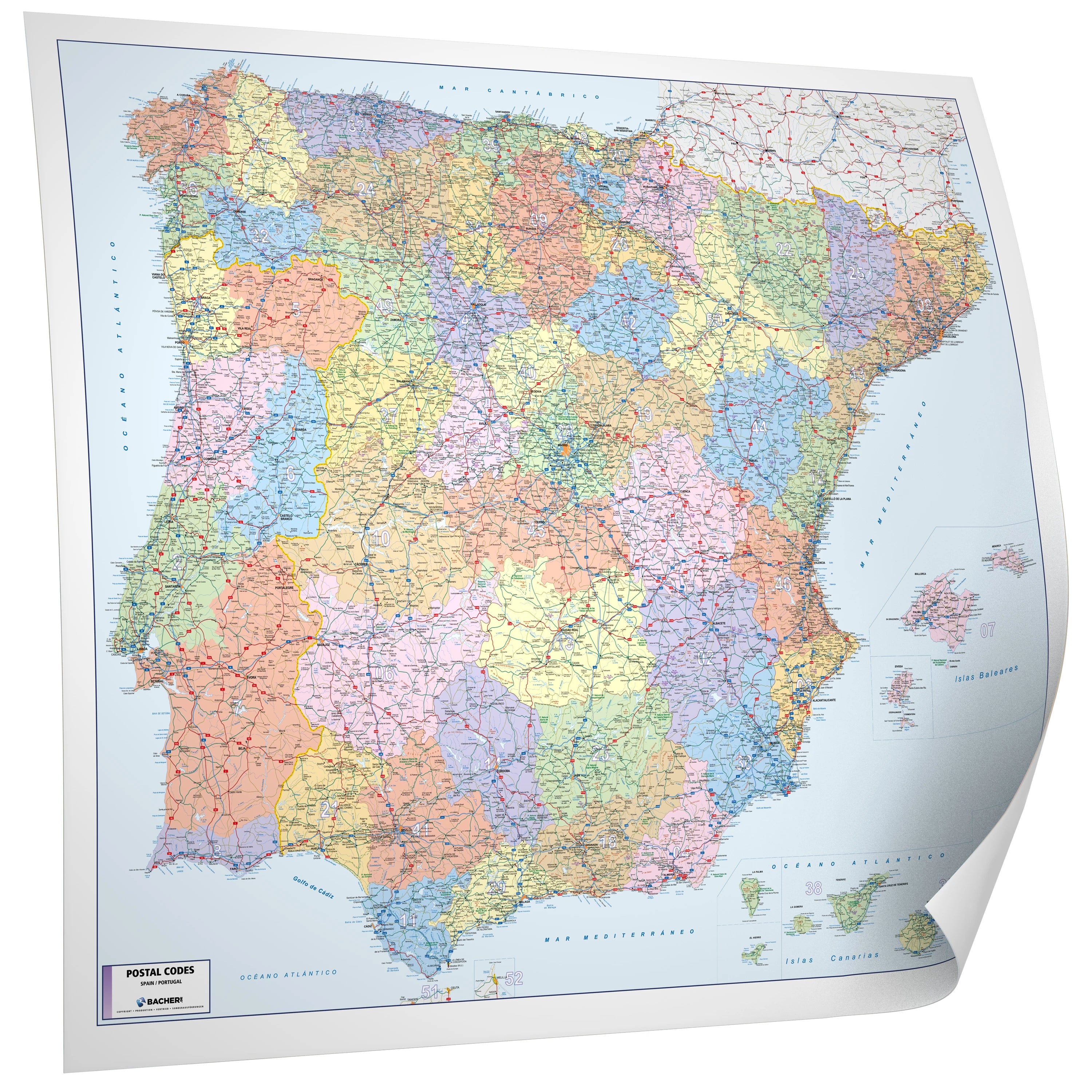 Spanien / Portugal - Postleitzahlenkarte (108 x 89 cm / 1:1.100.000)