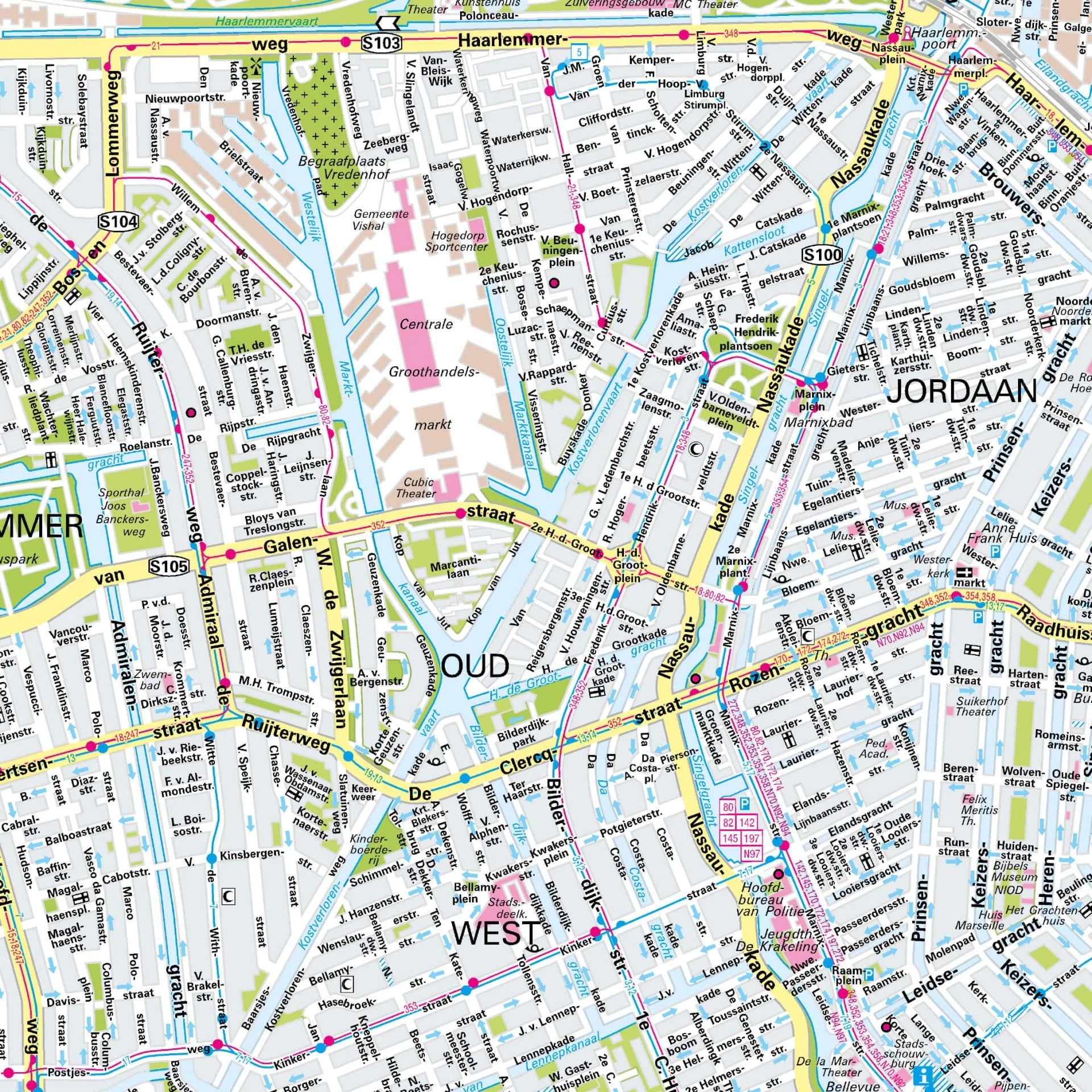 Der Stadtplan Amsterdam Poster Papierkarte Detailansicht