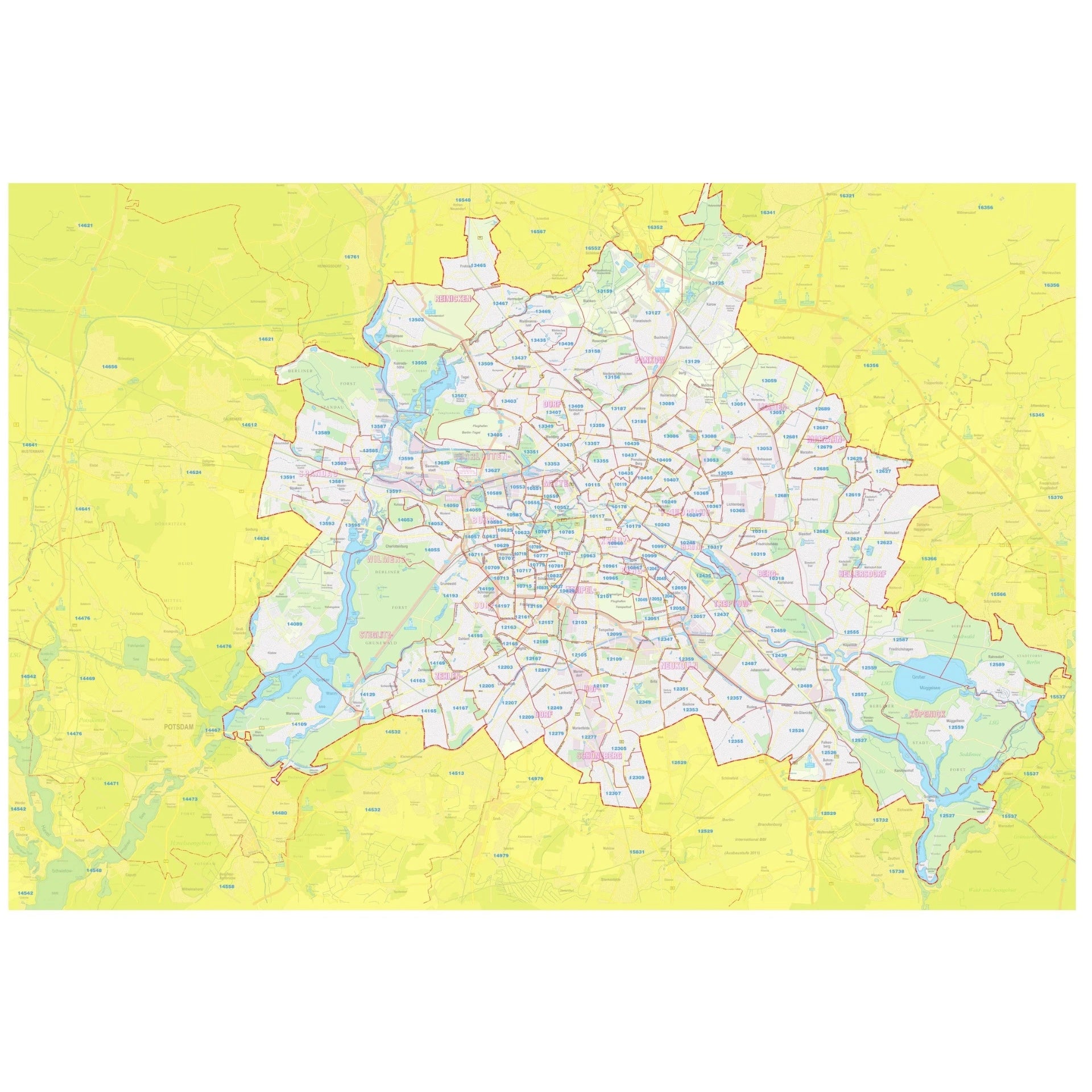 Berlin - Stadtplan mit Postleitzahlen (135 x 95 cm / 1:45.000)