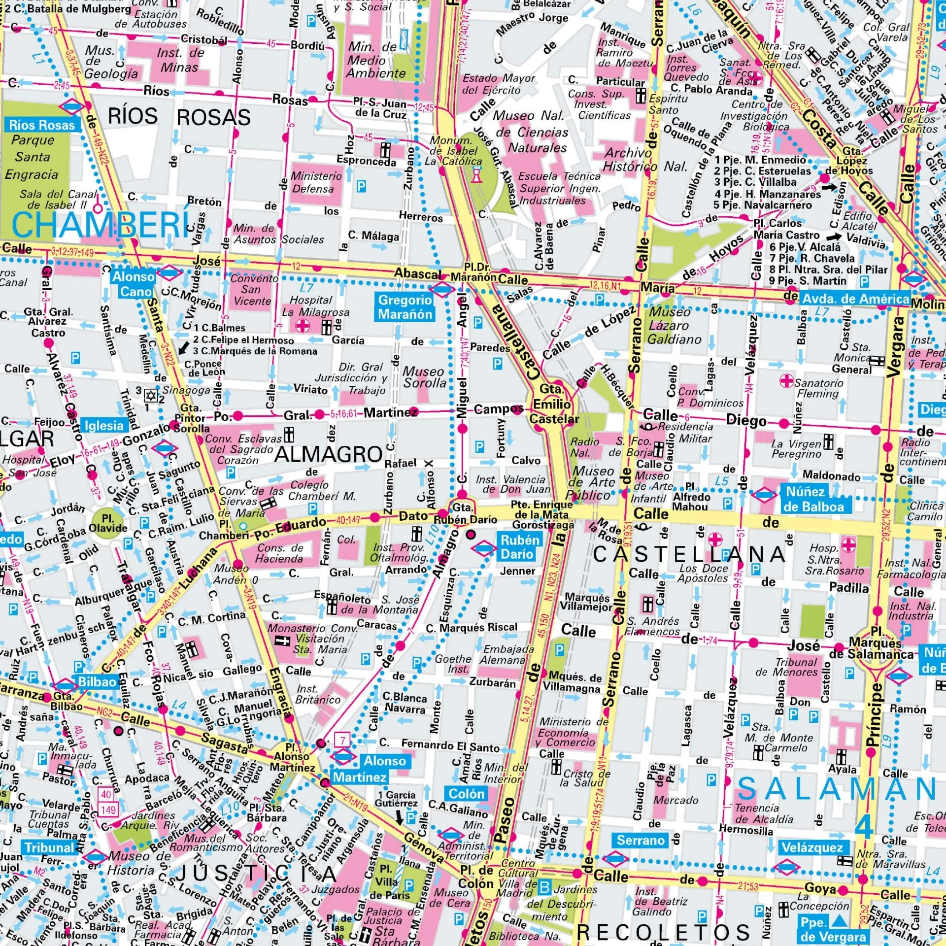 Der Stadtplan Madrid Poster Papierkarte Detailansicht