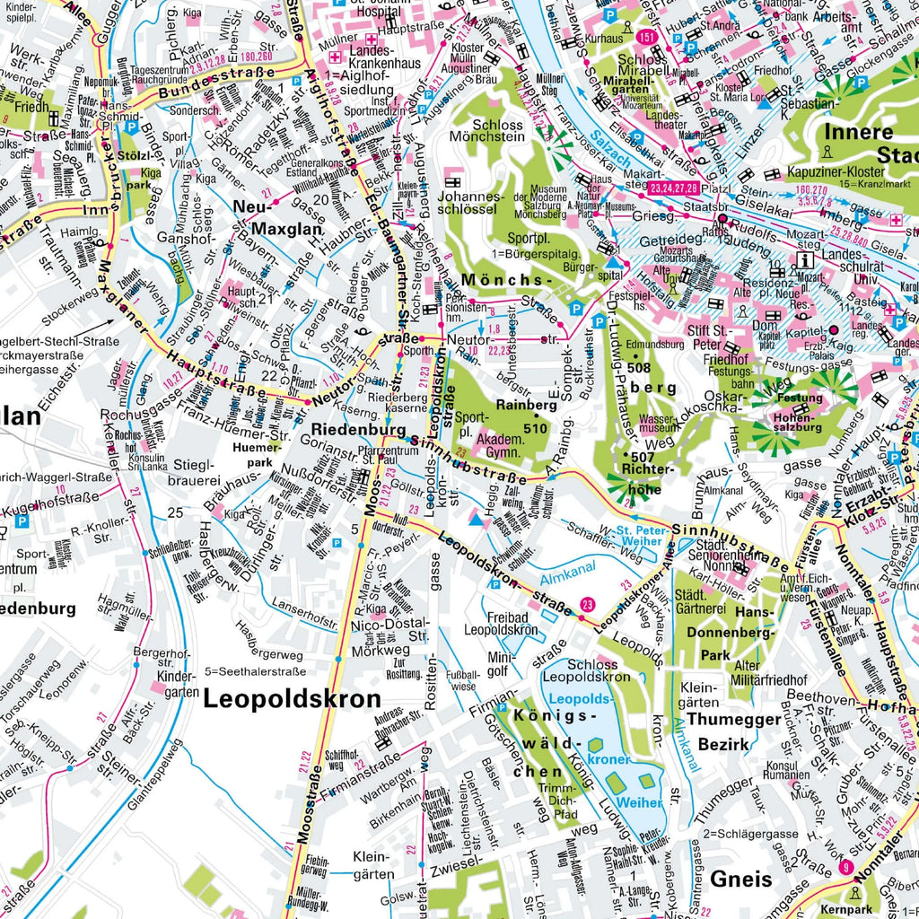 Der Stadtplan Salzburg Papierkarte Detailansicht