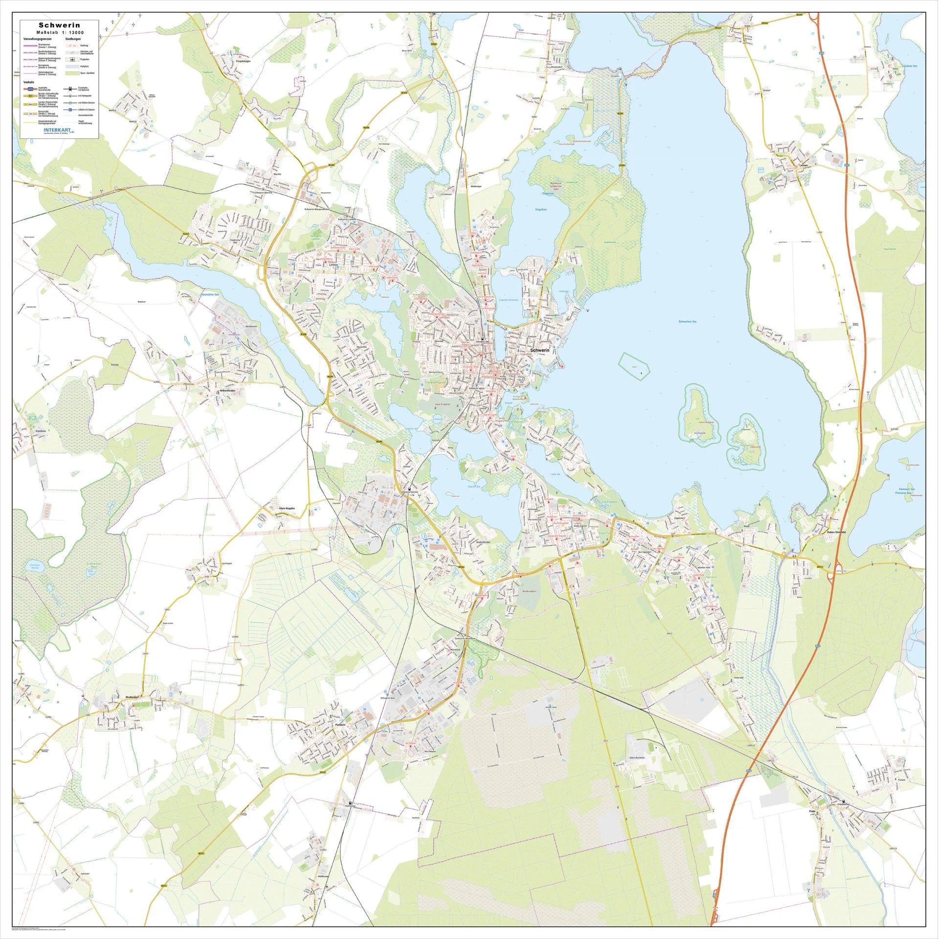 Stadtplan Schwerin 125x125cm