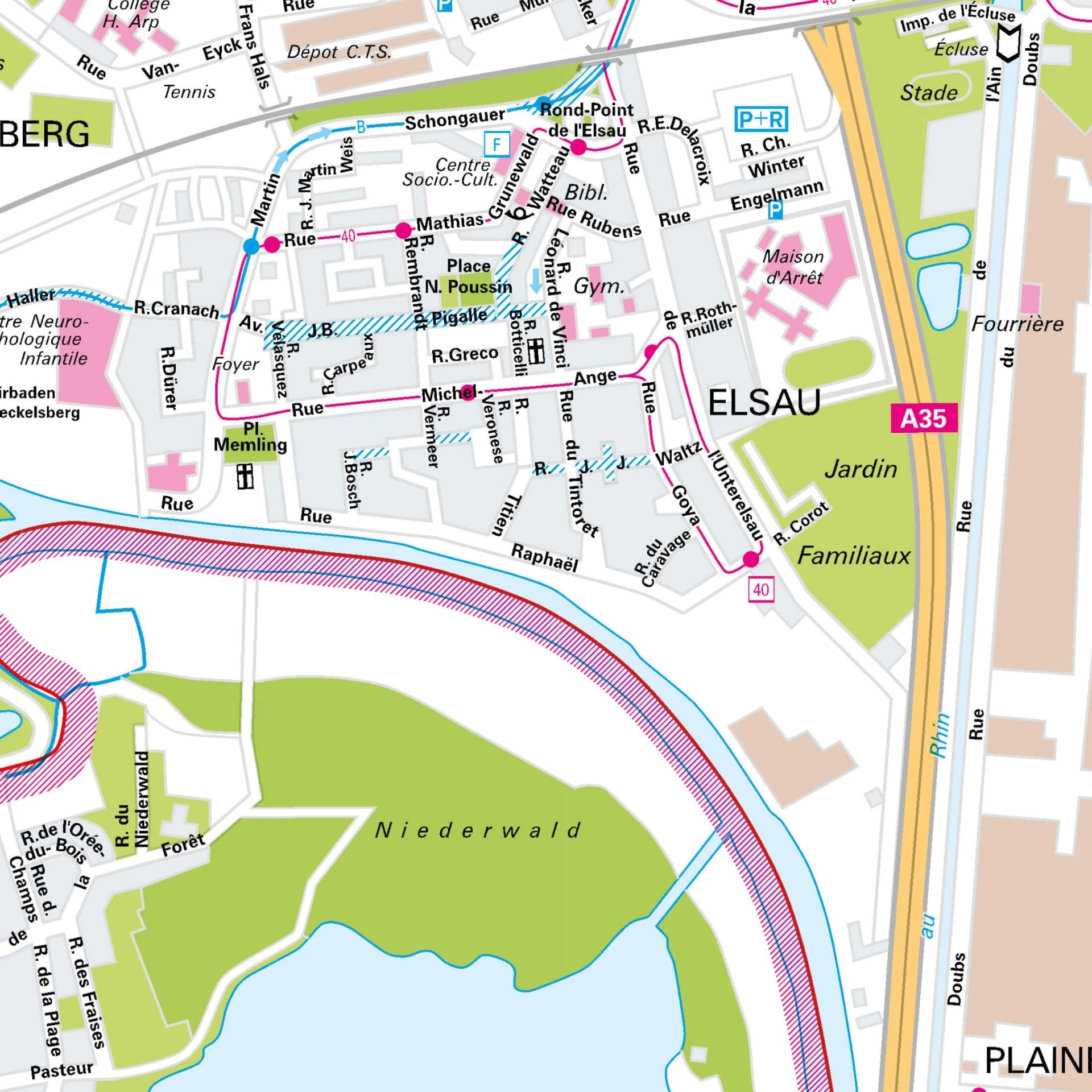 Der Stadtplan Straßburg Papierkarte Detailansicht