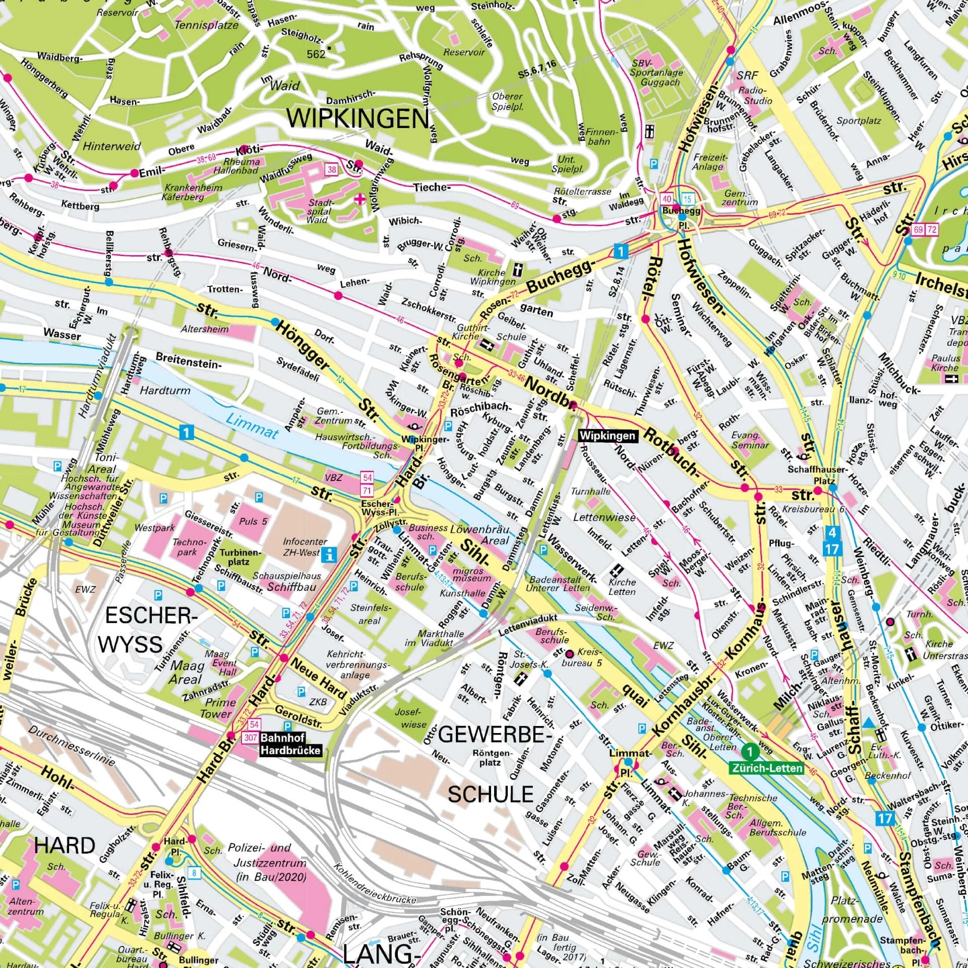 Der Stadtplan Zürich Poster Papierkarte im Detail