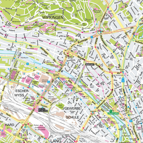 Der Stadtplan Zürich Poster Papierkarte im Detail