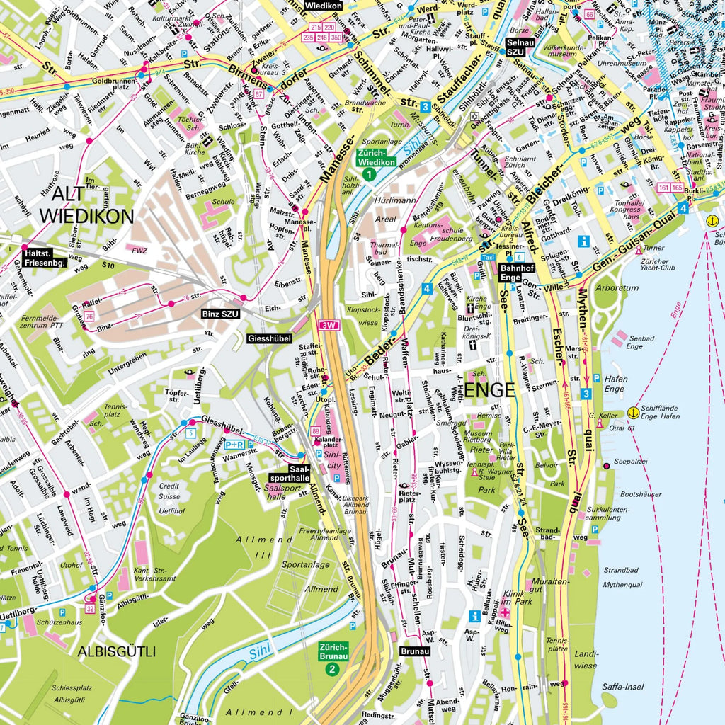 Der Stadtplan Zürich Poster Papierkarte Detailansicht