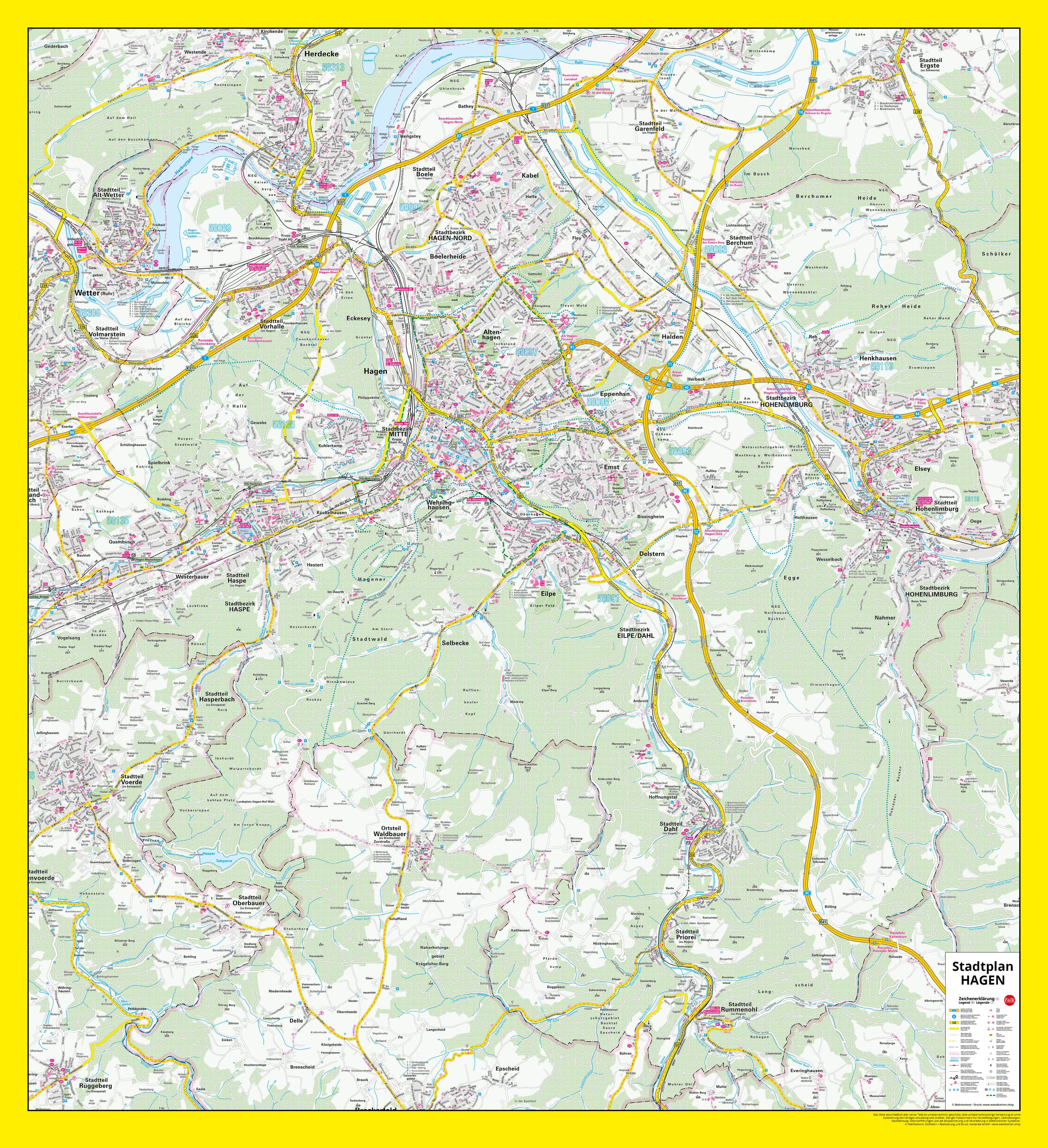 Stadtplan Hagen 112x122 cm