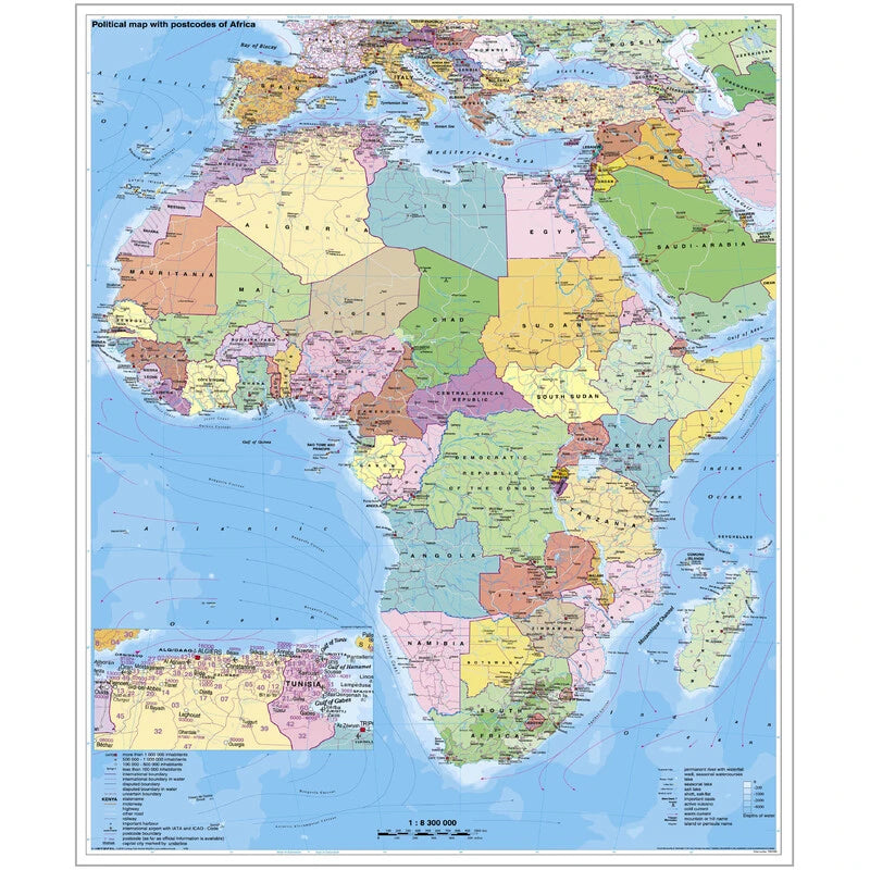 Afrika - Postleitzahlenkarte / politisch - (97 x 119 cm / 1:8.300.000)