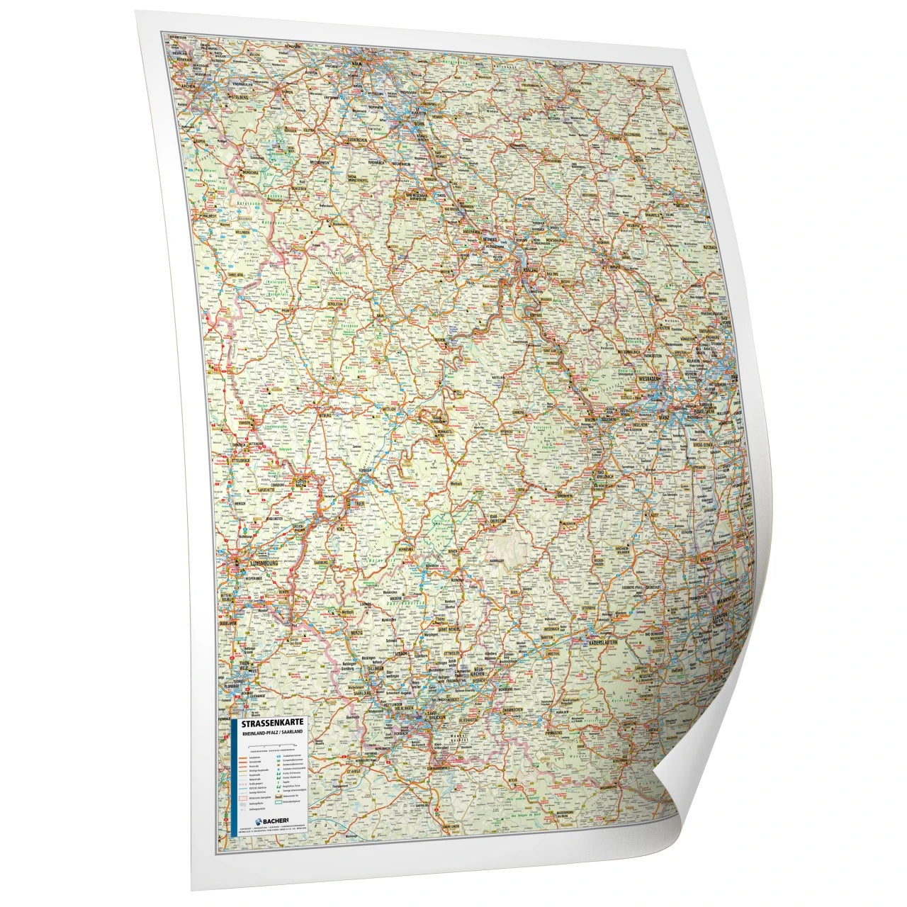 Straßenkarte Rheinland-Pfalz / Saarland 126x152cm