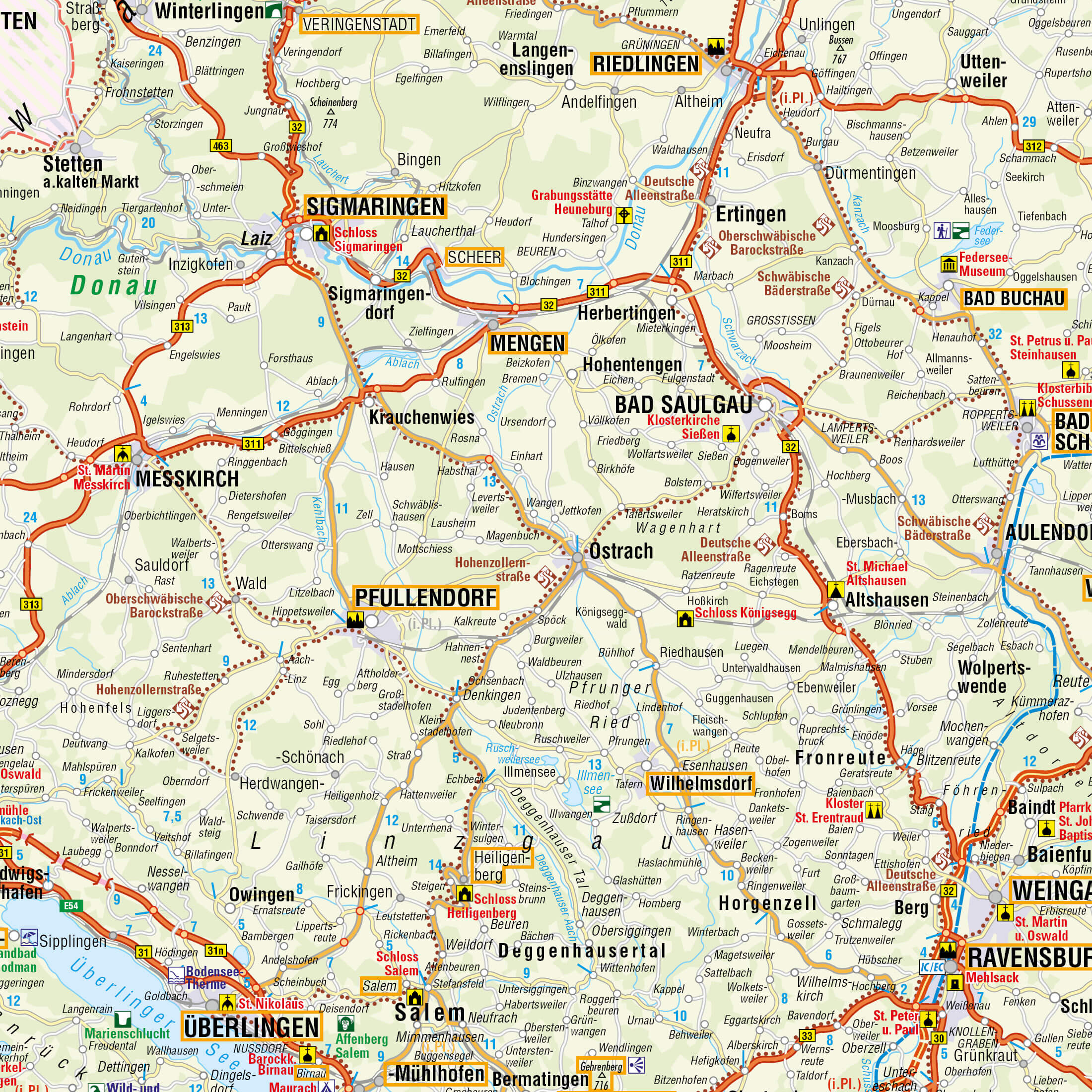 Detailansicht für die Straßenkarte von Baden-Württemberg