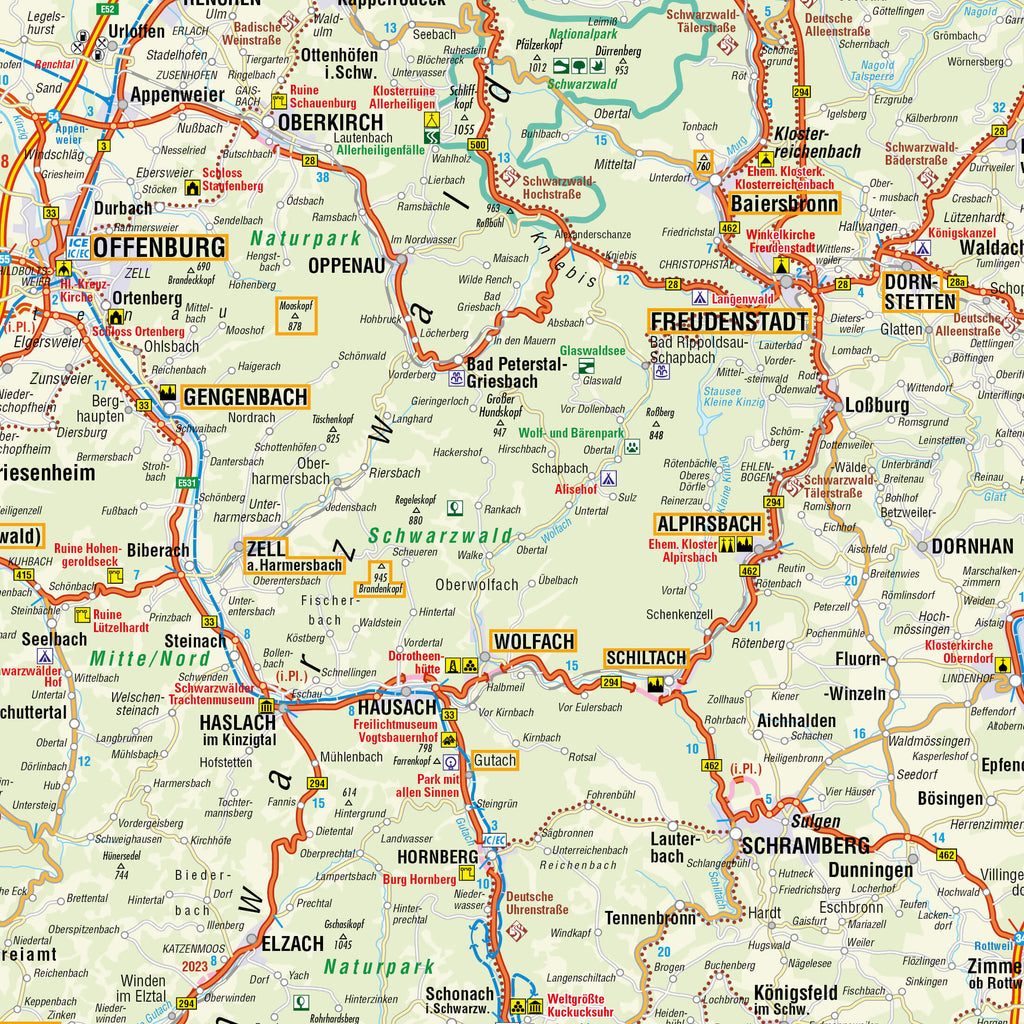 Detailansicht für die Straßenkarte von Baden-Württemberg