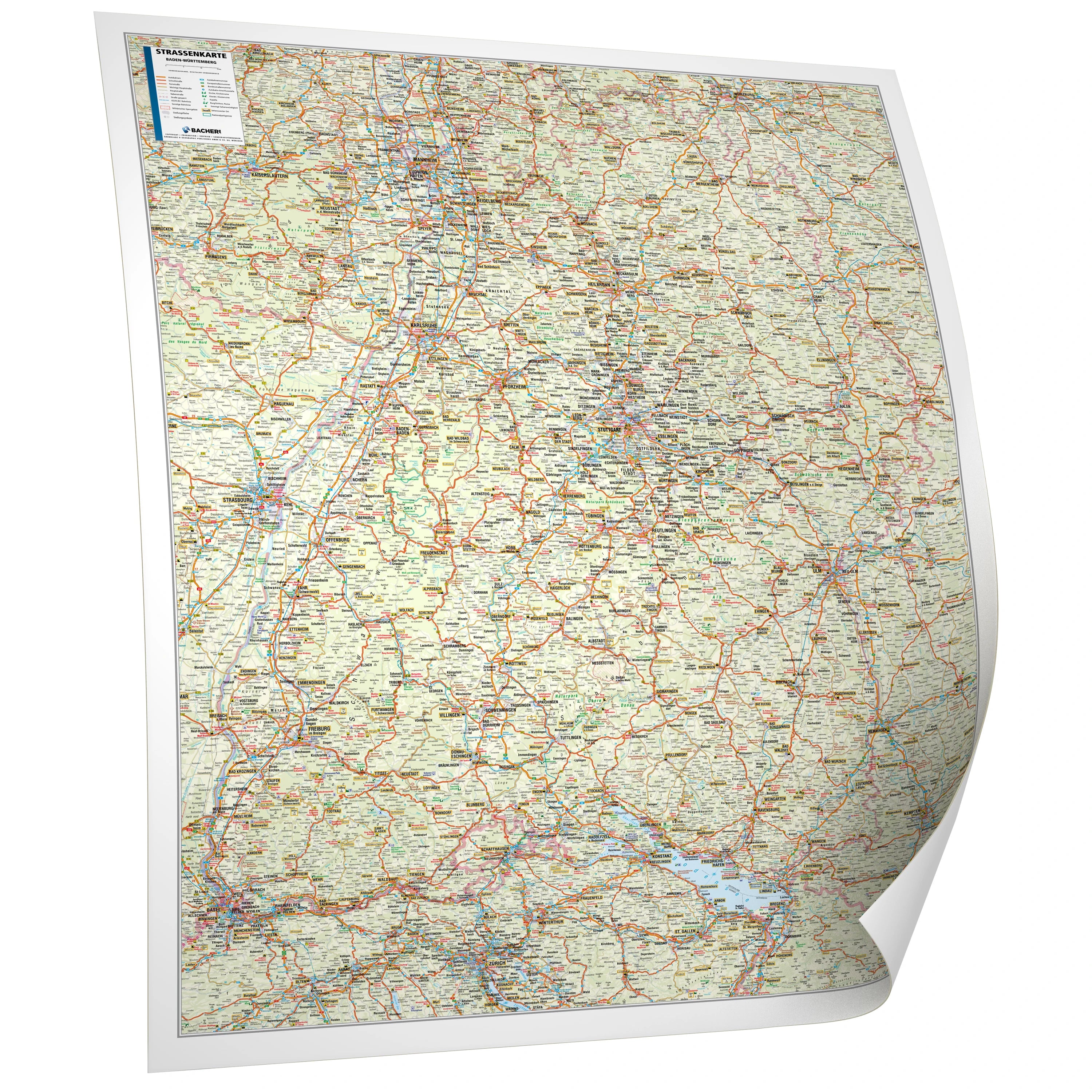 Baden-Württemberg - Straßenkarte (wählbares Format)