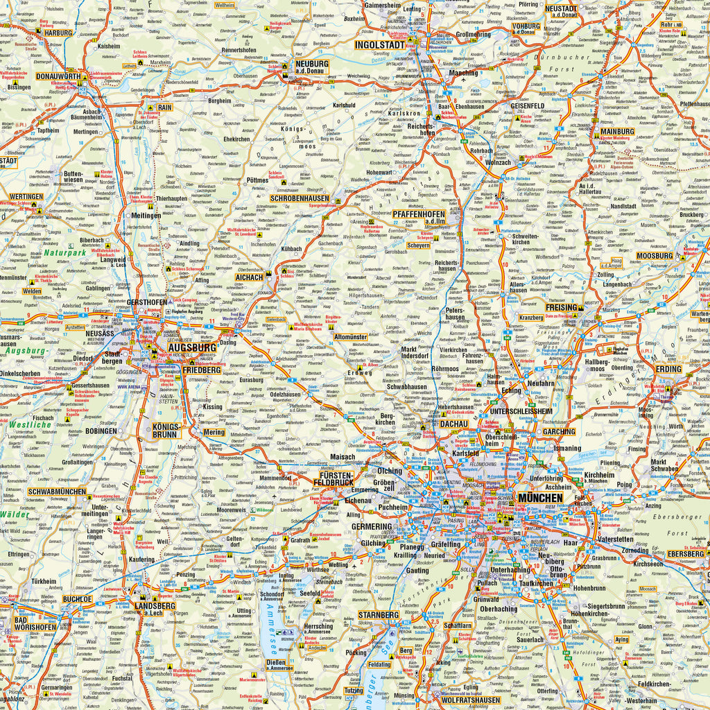 Straßenkarte von Bayern in der Detailbetrachtung