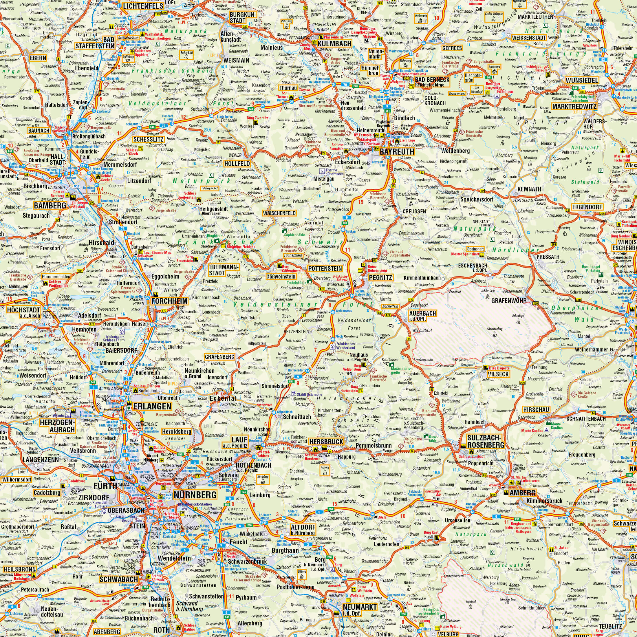 Straßenkarte von Bayern im Detail