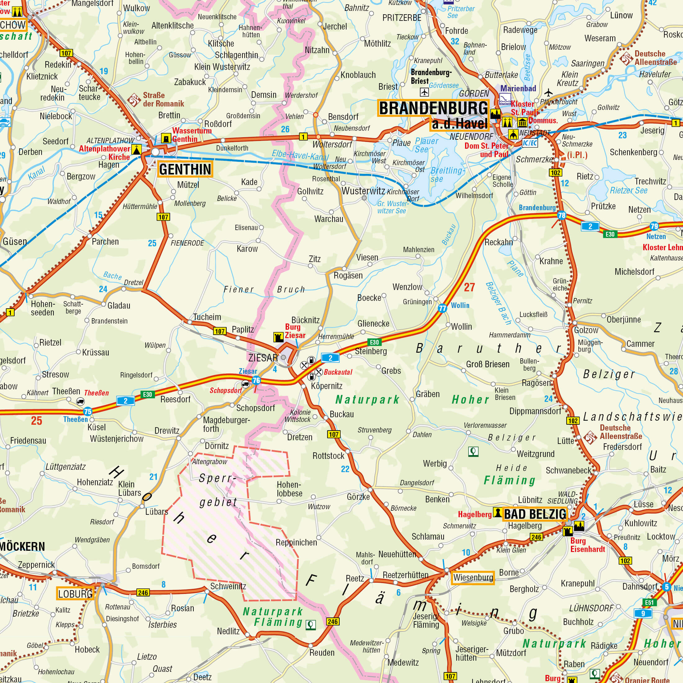 Detailansicht der Straßenkarte Berlin und Brandenburg
