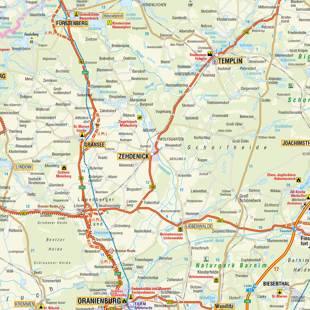 Detailansicht der Straßenkarte Berlin und Brandenburg