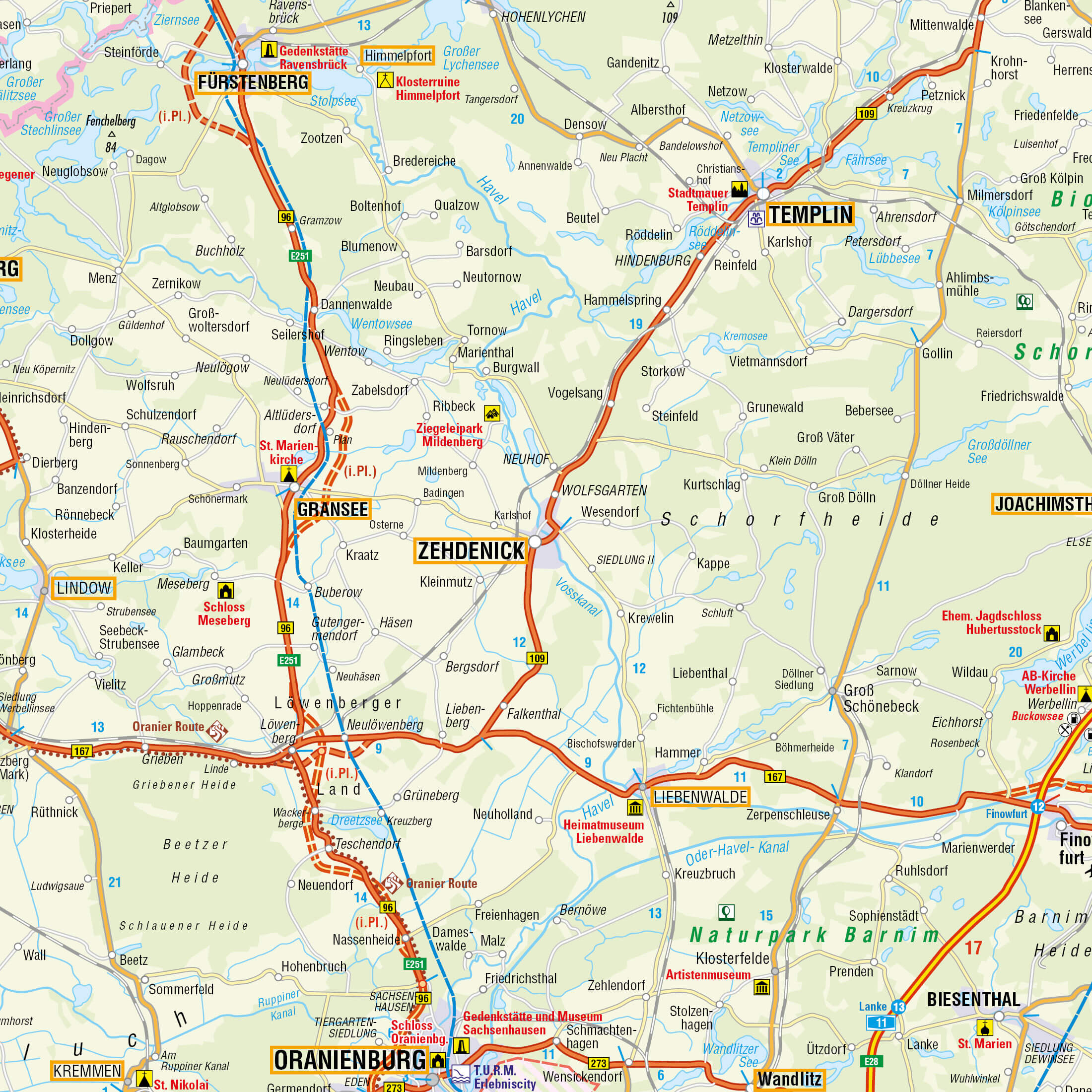 Detailansicht der Straßenkarte Berlin und Brandenburg