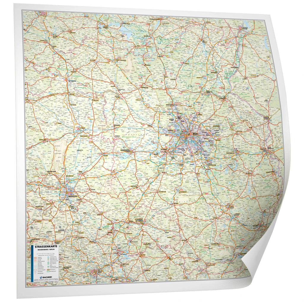 Brandenburg und Berlin - Straßenkarte (108 x 108 cm / 1:250.000)