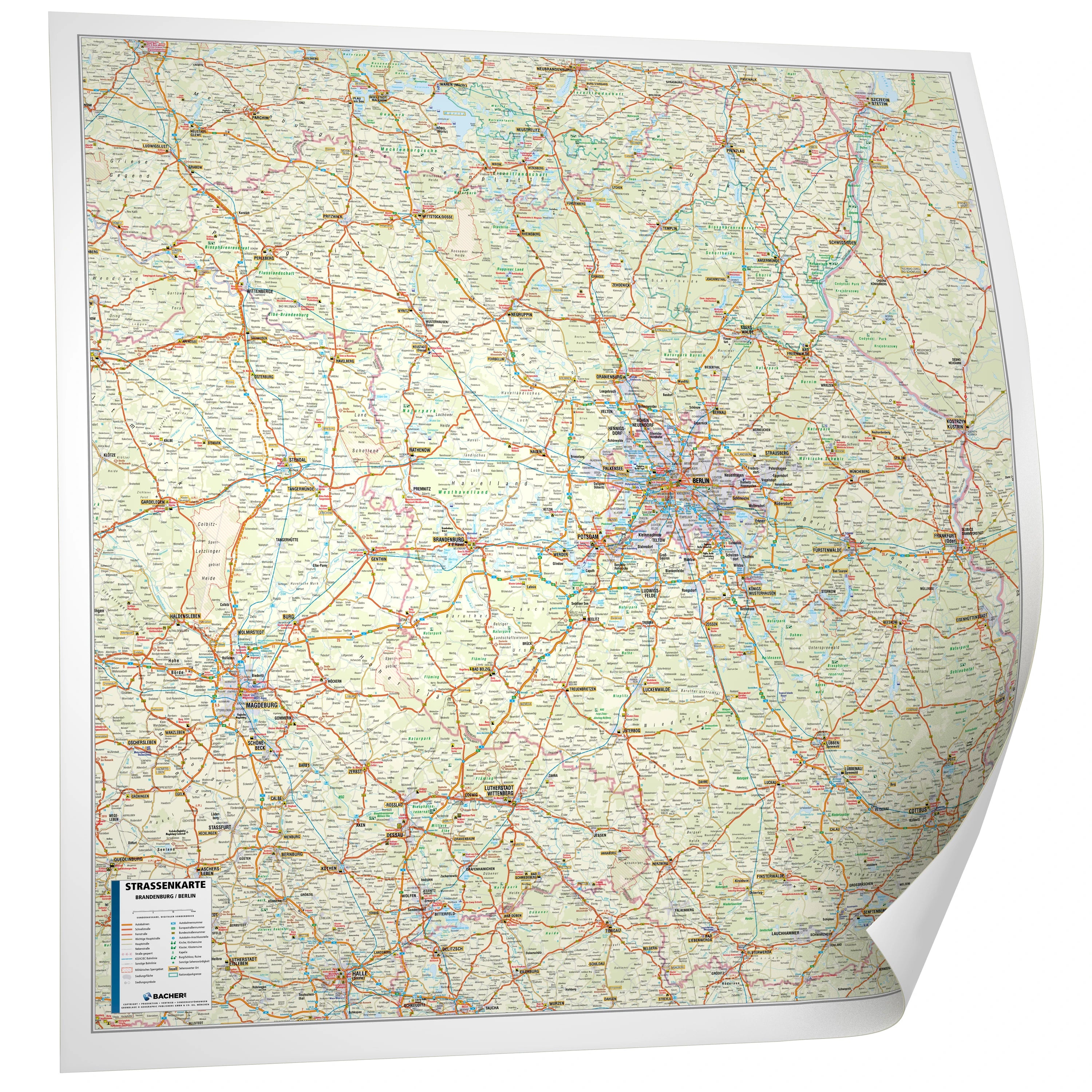 Brandenburg und Berlin - Straßenkarte (108 x 108 cm / 1:250.000)