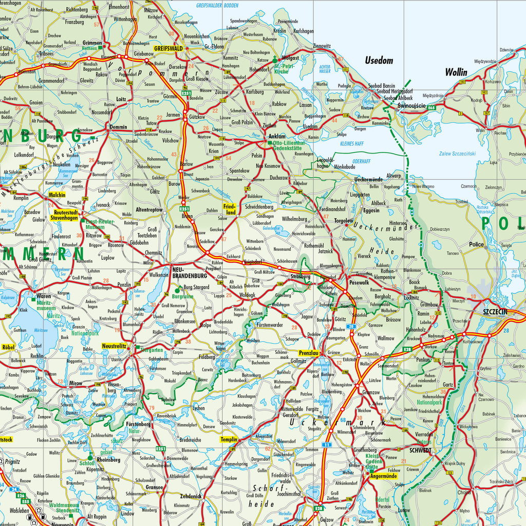 Detailausschnitt der Straßenkarte von Deutschland