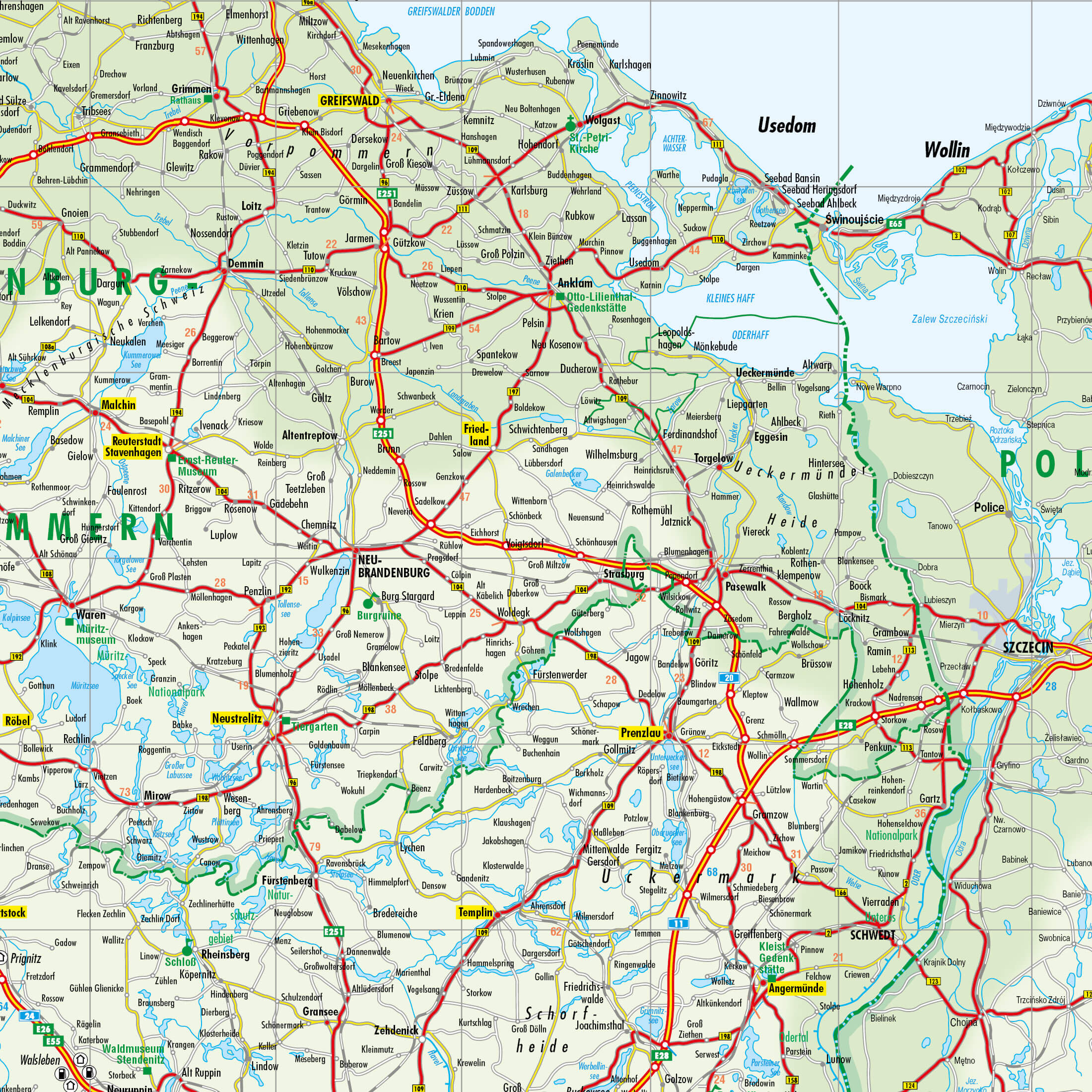 Detailausschnitt der Straßenkarte von Deutschland