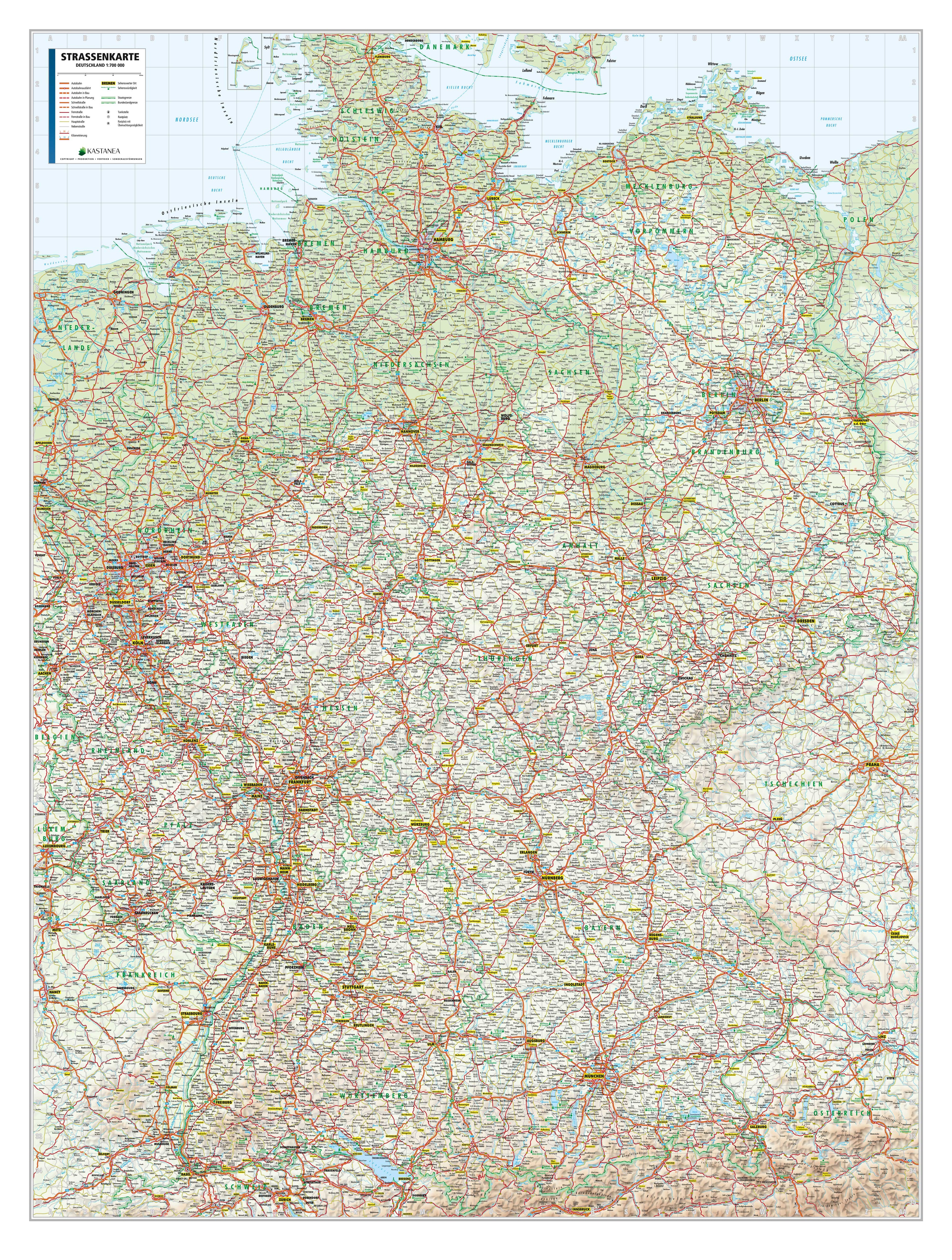 Deutschland - Straßenkarte (wählbares Format)