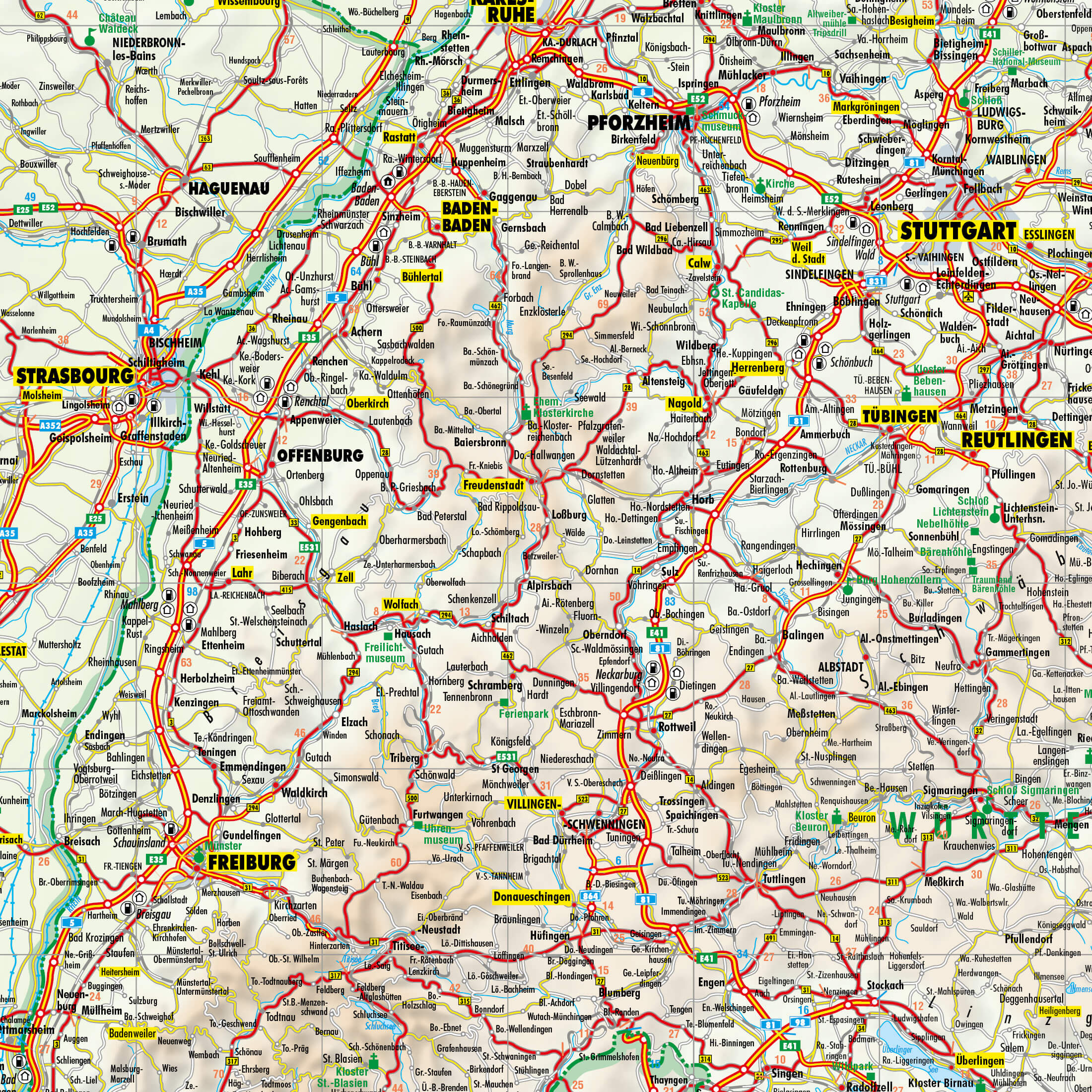 Detailausschnitt der Straßenkarte von Deutschland