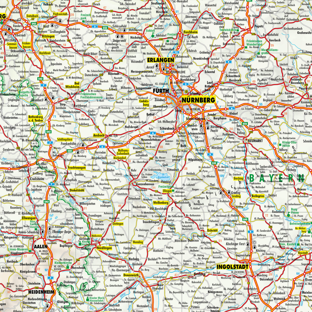 Detailausschnitt der Straßenkarte von Deutschland