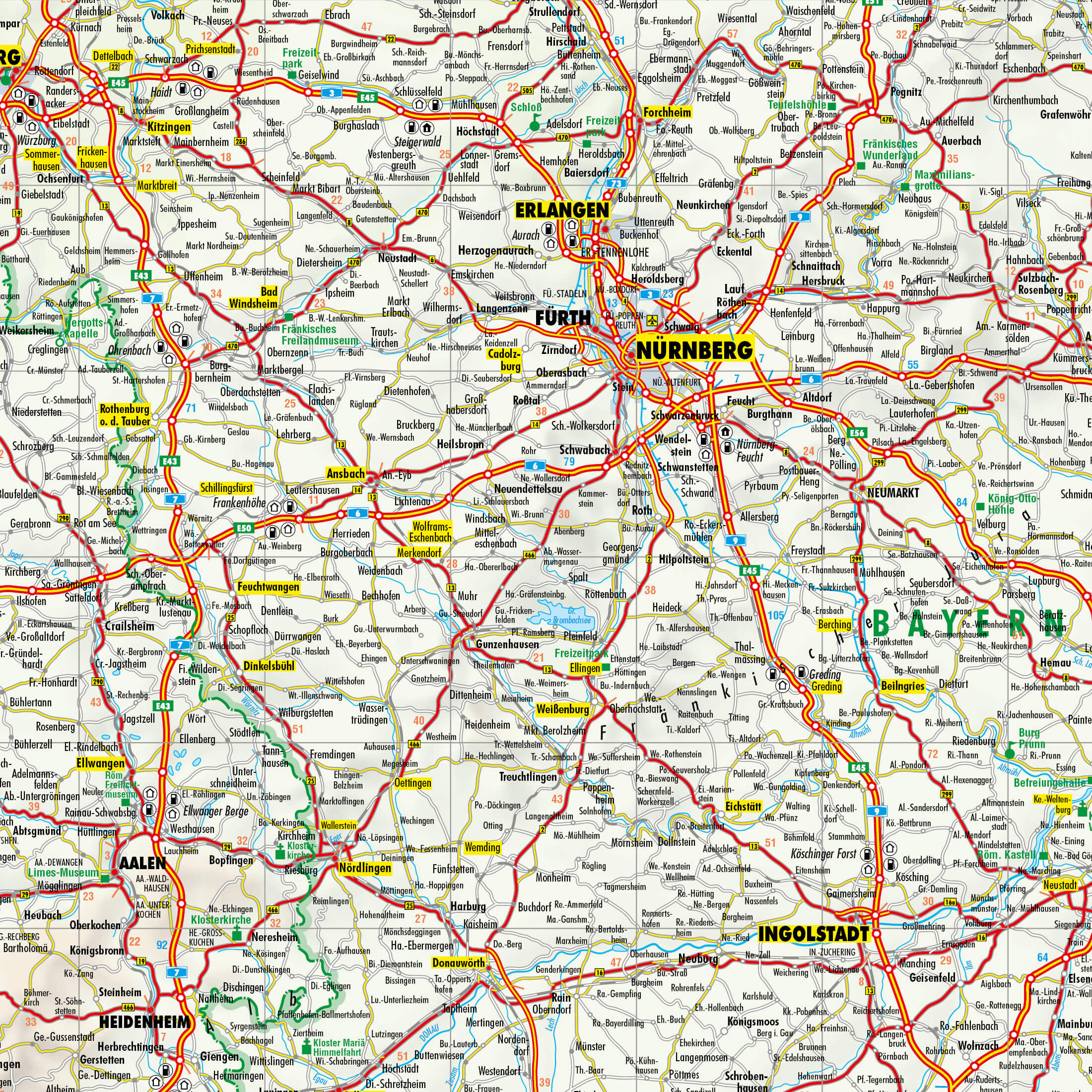 Detailausschnitt der Straßenkarte von Deutschland