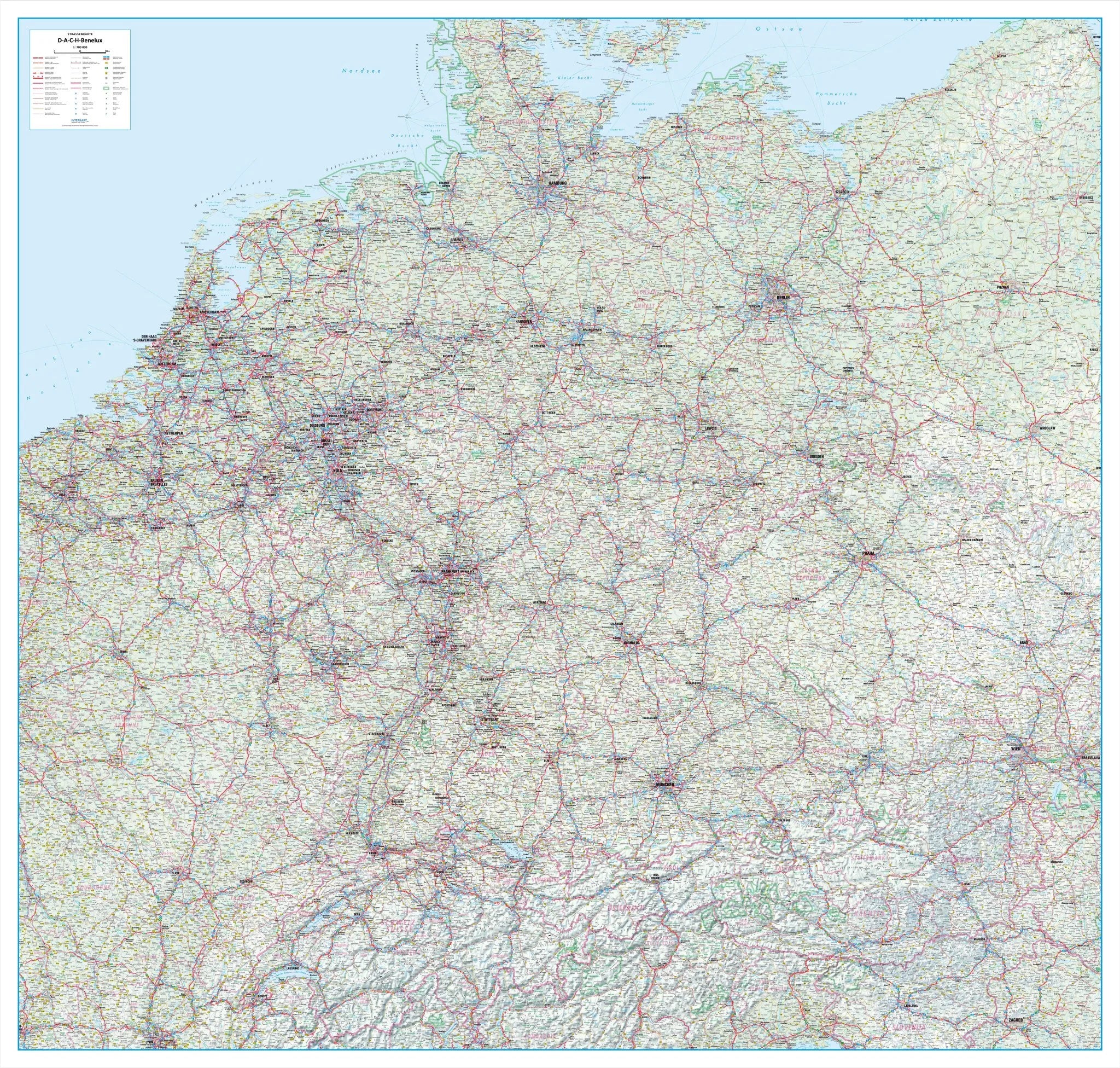 Mitteleuropa / Zentraleuropa - Straßenkarte (154 x 147 cm / 1:700.000)