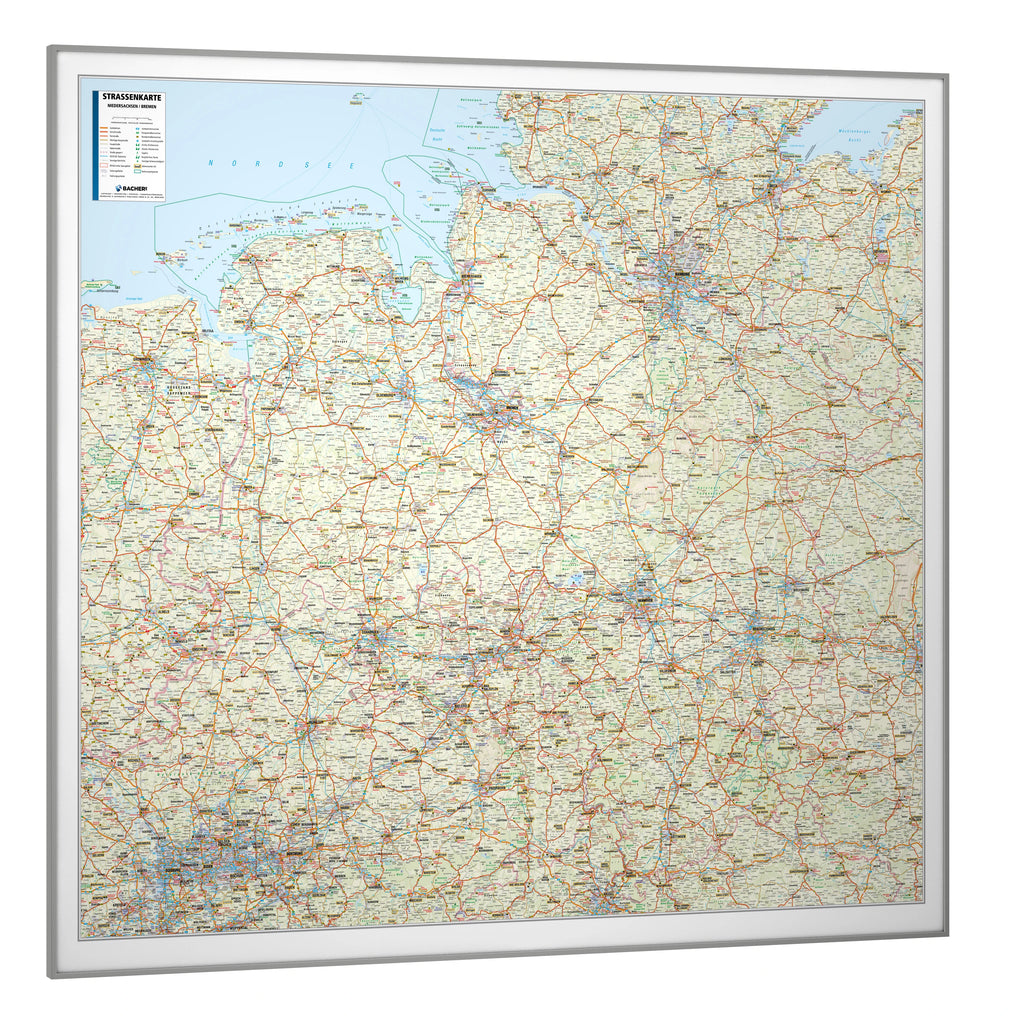 Niedersachsen / Bremen - Straßenkarte (131 x 119 cm / 1:300.000)
