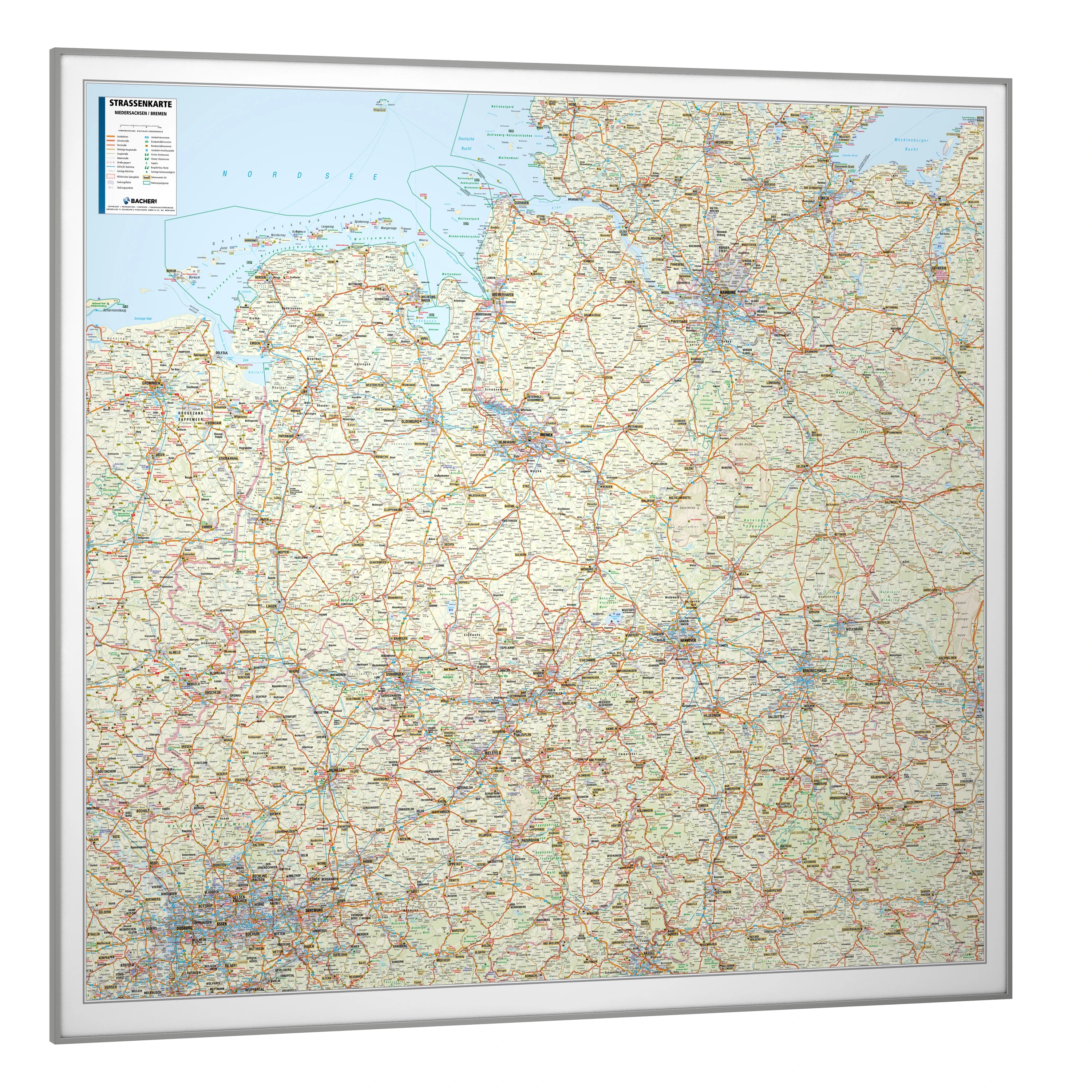 Niedersachsen / Bremen - Straßenkarte (131 x 119 cm / 1:300.000)