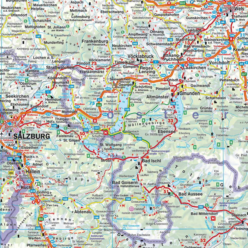 Detailansicht der Straßenkarte Österreich