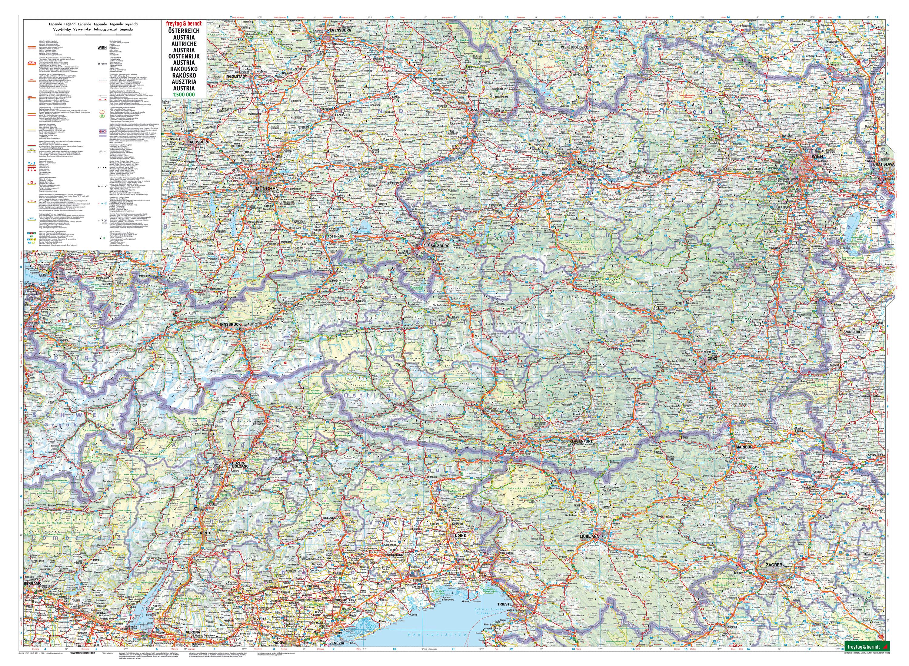 Straßenkarte von Österreich in der Gesamtübersicht