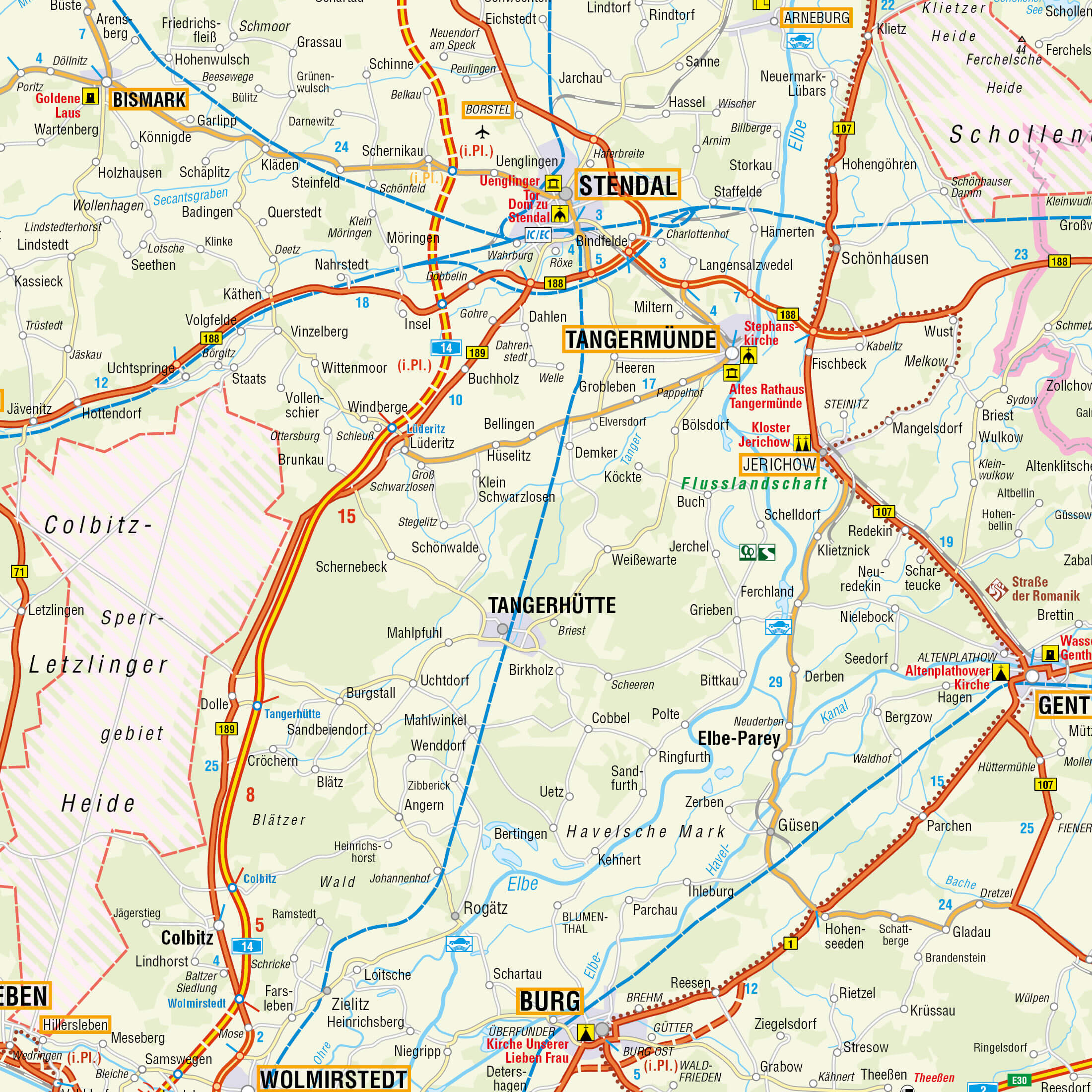 Ausschnitt der Straßenkarte von Sachsen-Anhalt