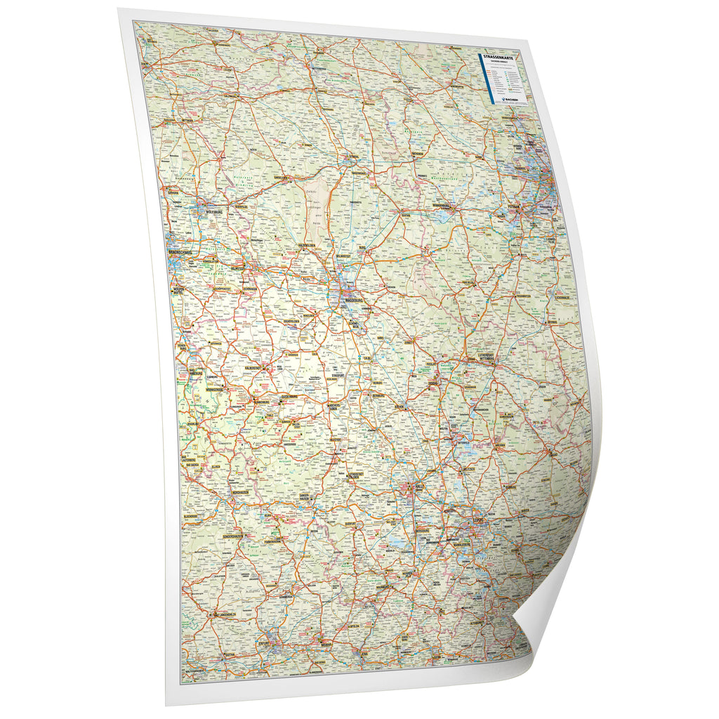 Sachsen-Anhalt - Straßenkarte (105 x 136 cm / 1:200.000)