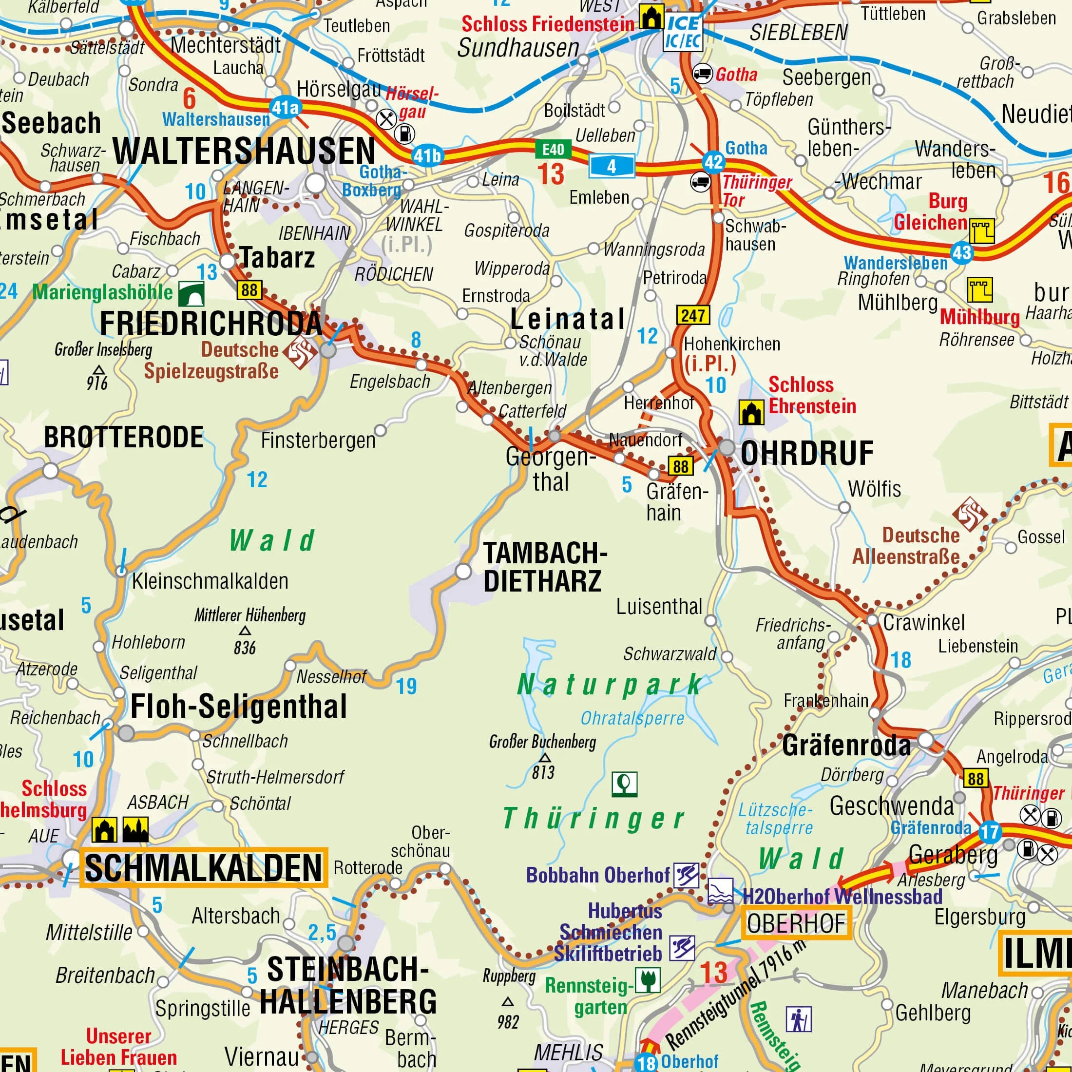 Straßenkarte von Thüringen im Detail