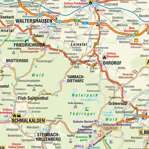 Straßenkarte von Thüringen im Detail