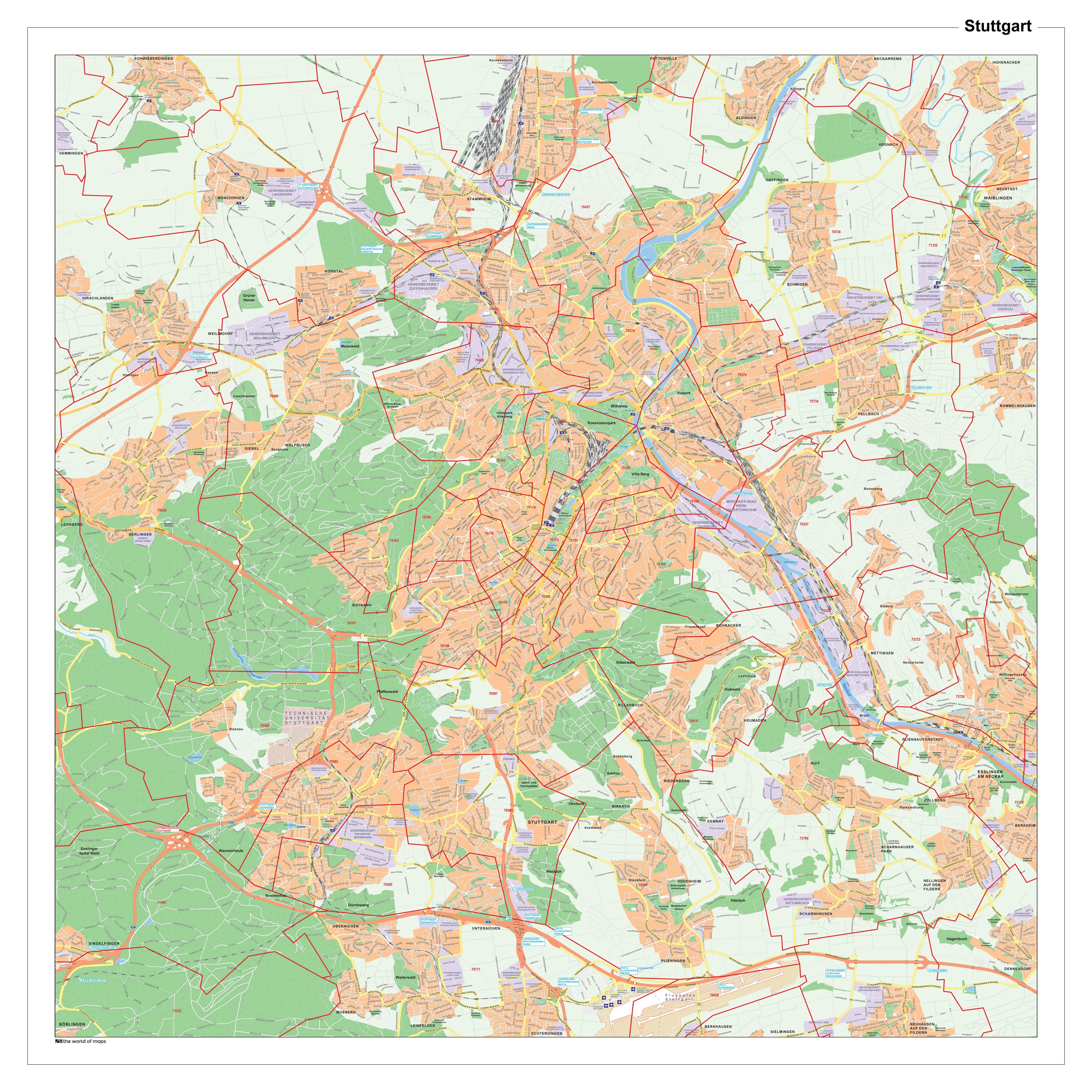 Postleitzahlenkarte von Stuttgart