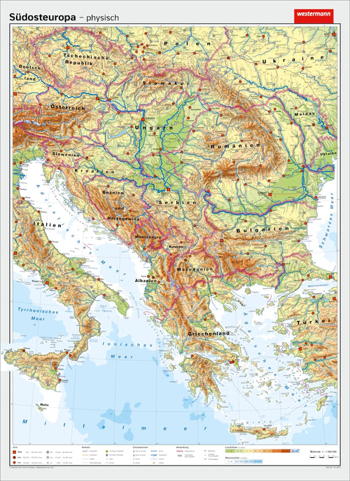 Südosteuropa - Schulwandkarte - physisch / politisch (147 x 202 cm / 1:1.000.000)