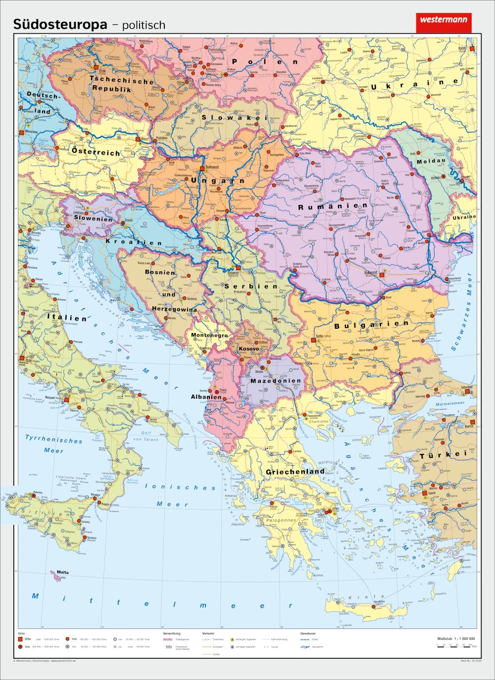 Politische Landkarte von Südosteuropa