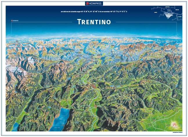 Trentino, Trento - Panoramakarte (75 x 55 cm)
