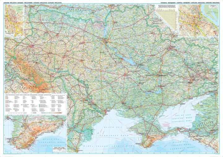 Ukraine und Moldawien - physisch (124 x 88 cm / 1:1.200.000)