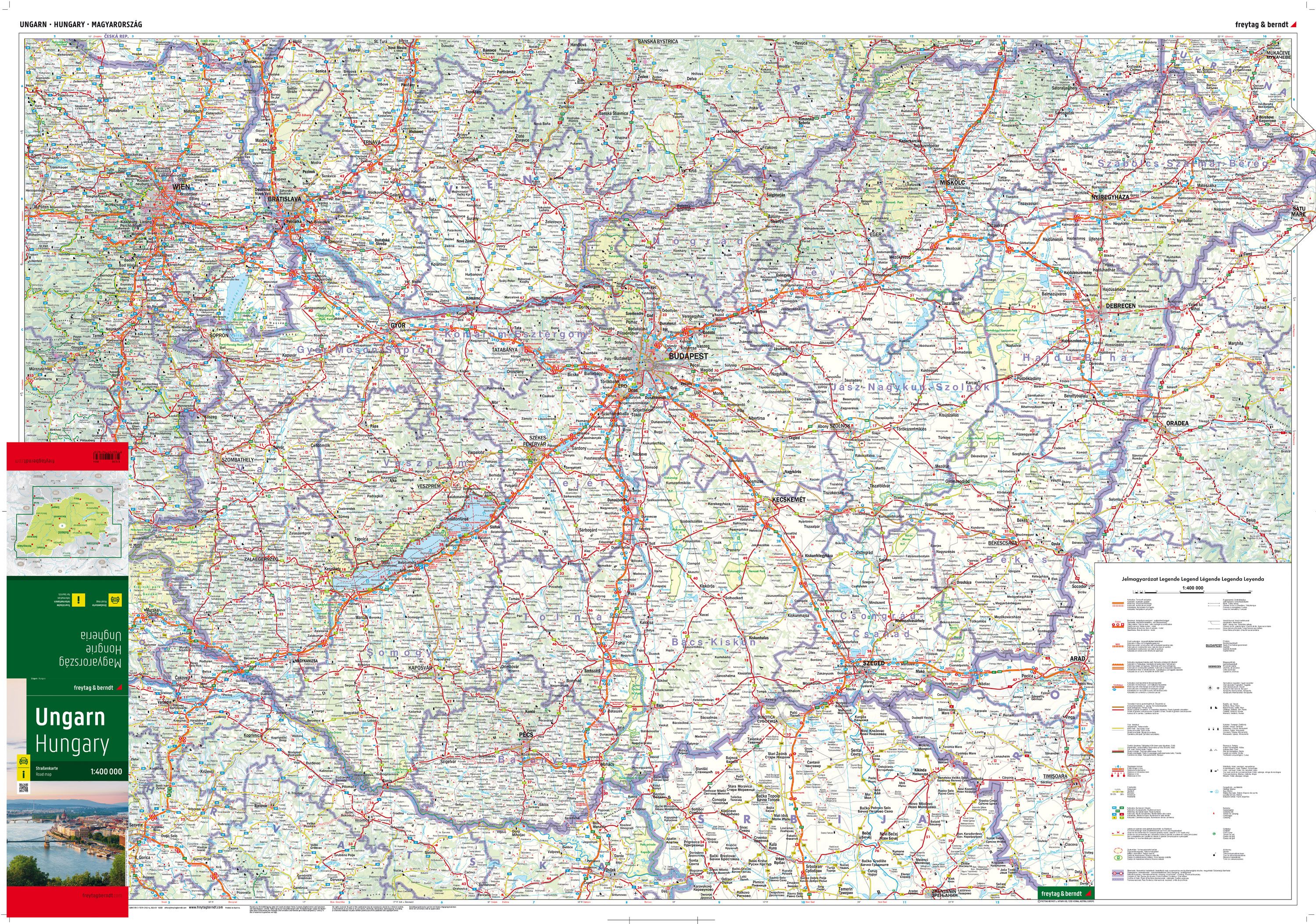 Ungarn - Straßenkarte (139 x 95 cm / 1:400.000)