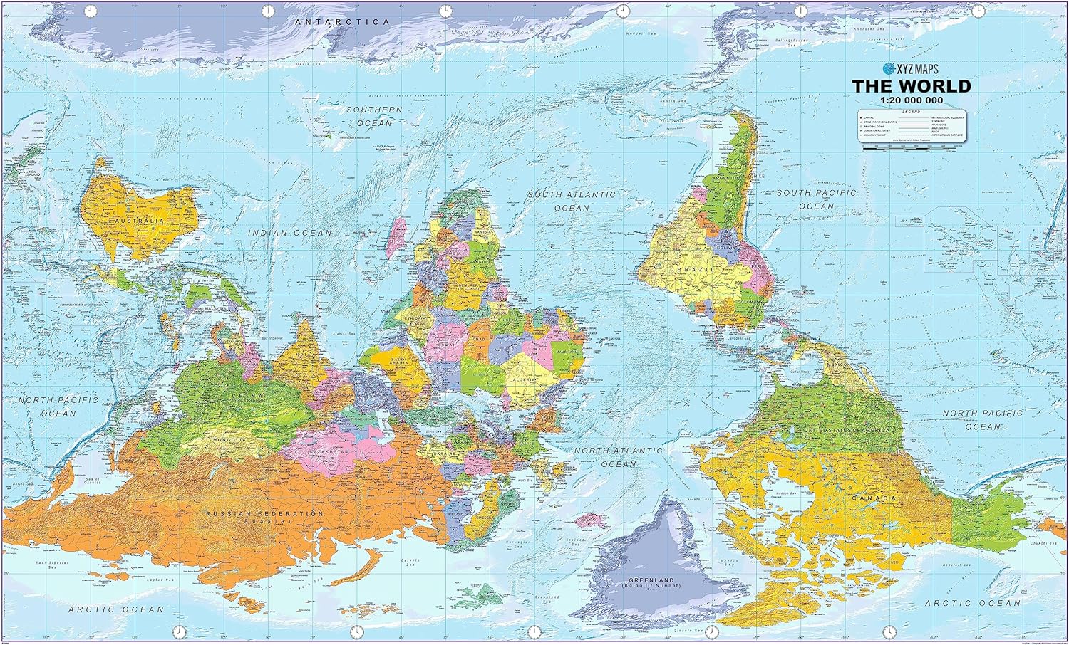 Welt - politische Upside Down Karte - (wählbares Format)