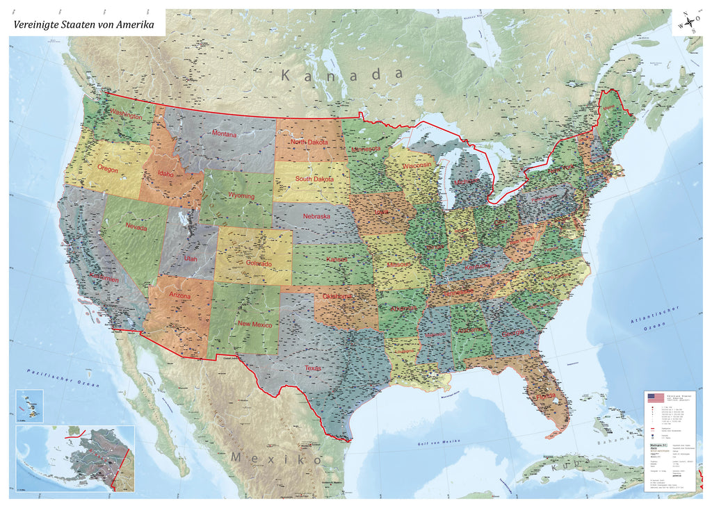 USA - politisch / administrativ (140 x 100 cm / 1:4.000.000)