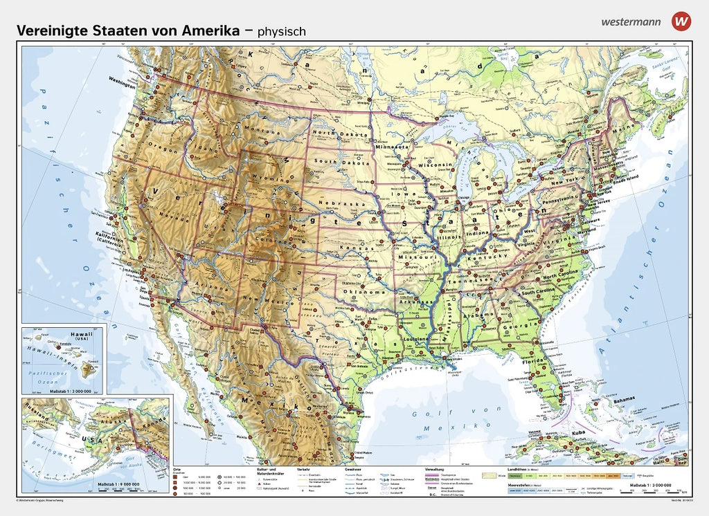 Physische Schulwandkarte der USA