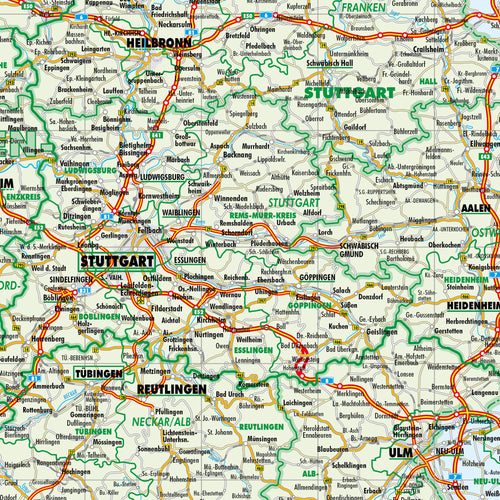 Detailansicht der Verwaltungskarte von Süddeutschland